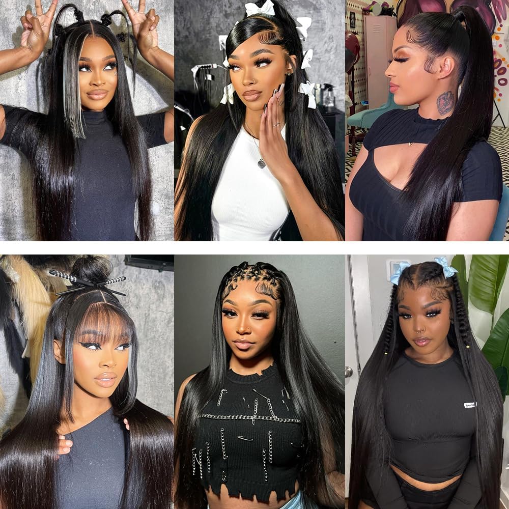 CHEEON 13x6 HD Lace Frontal 14 Inch Brazilian Straight Ear to Ear Human Hair Frontal HD Lace Virgin Human Hair Frontals Pre Plucked with Baby Hair 150% Density Natural Black