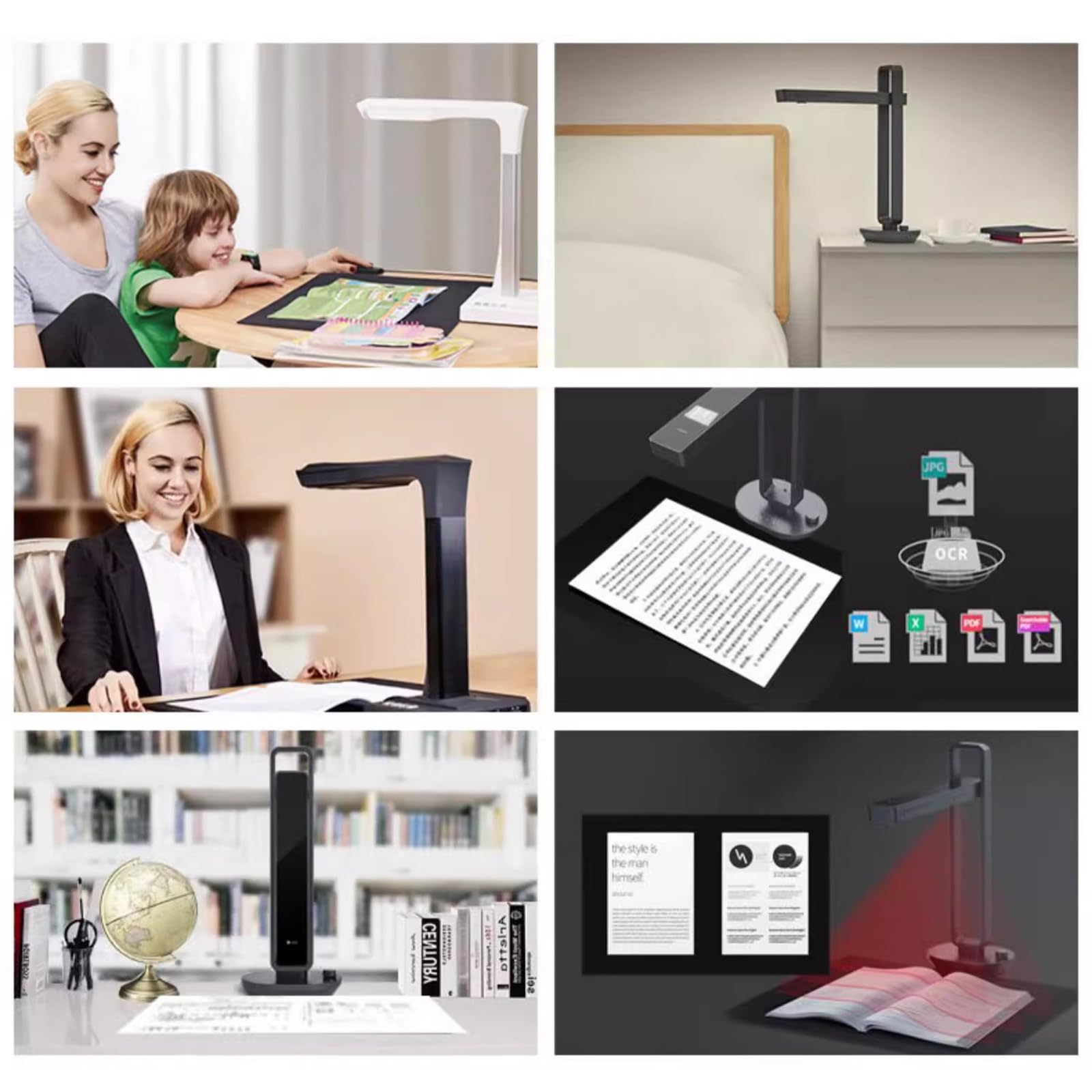 Scanner Portatile per Libri, Scanner Automatico per Documenti da 20 MP, Formato Massimo A3, con Smart OCR, modalità Lampada da Tavolo a LED, Pieghevole, per Casa E Ufficio