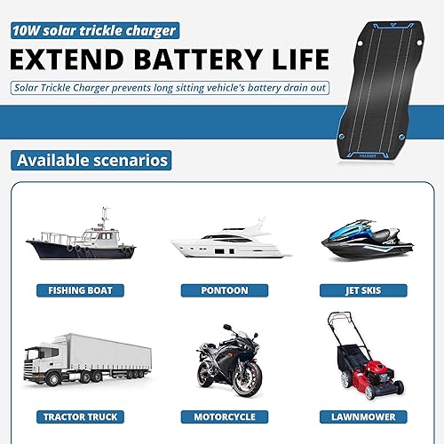 Miniatura 6 de Voltset Kit de panel solar de 10 W 12 V, cargador de batería solar portátil, mantenedor, impermeable, cargador de goteo para batería de coche,