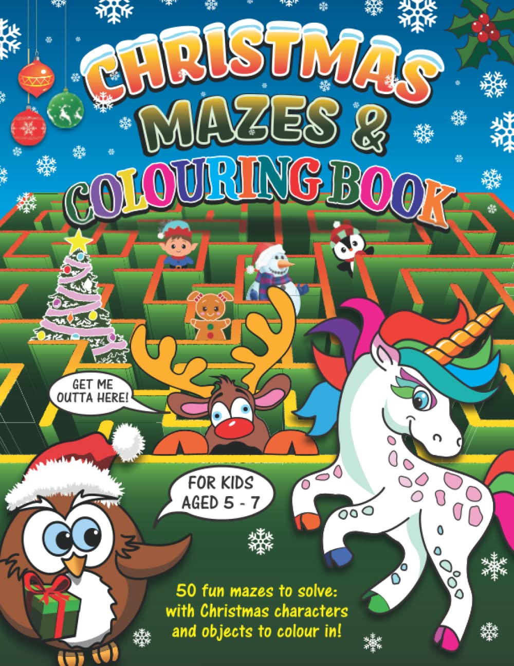 Christmas mazes & colouring book: Christmas maze & colouring book for kids aged 5-7. 50 mazes with festive characters and objects to colour in. (Activity books for children)