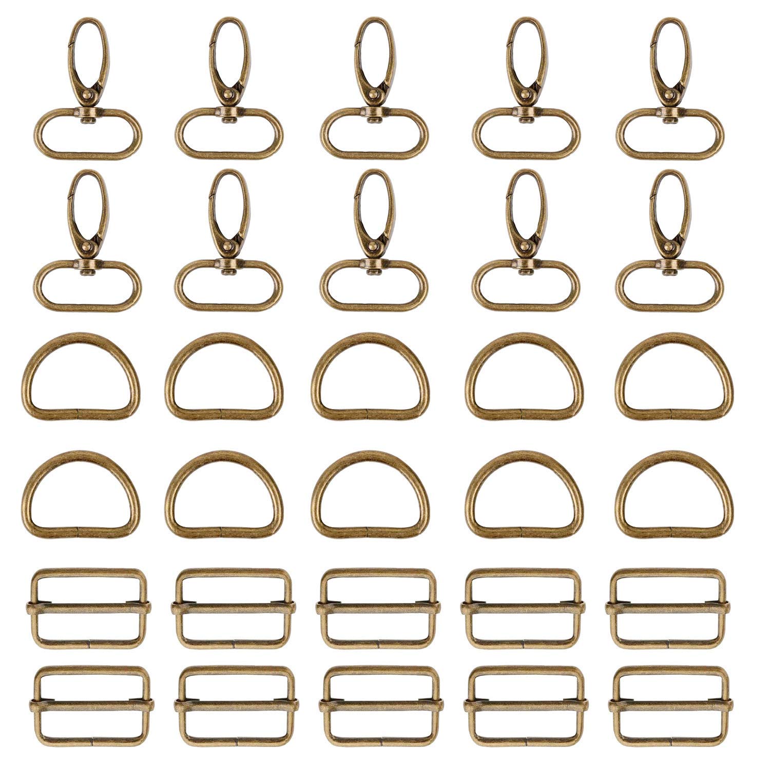WedDecor 30 Pcs Metal Keychain Bulk Swivel Snap Hooks, D Ring and Slider Buckle for Webbing Strpas Purse Handbag Pet Collars Wristlet Ribbon Lanyard Backpack DIY Craft Accessories, 32MM