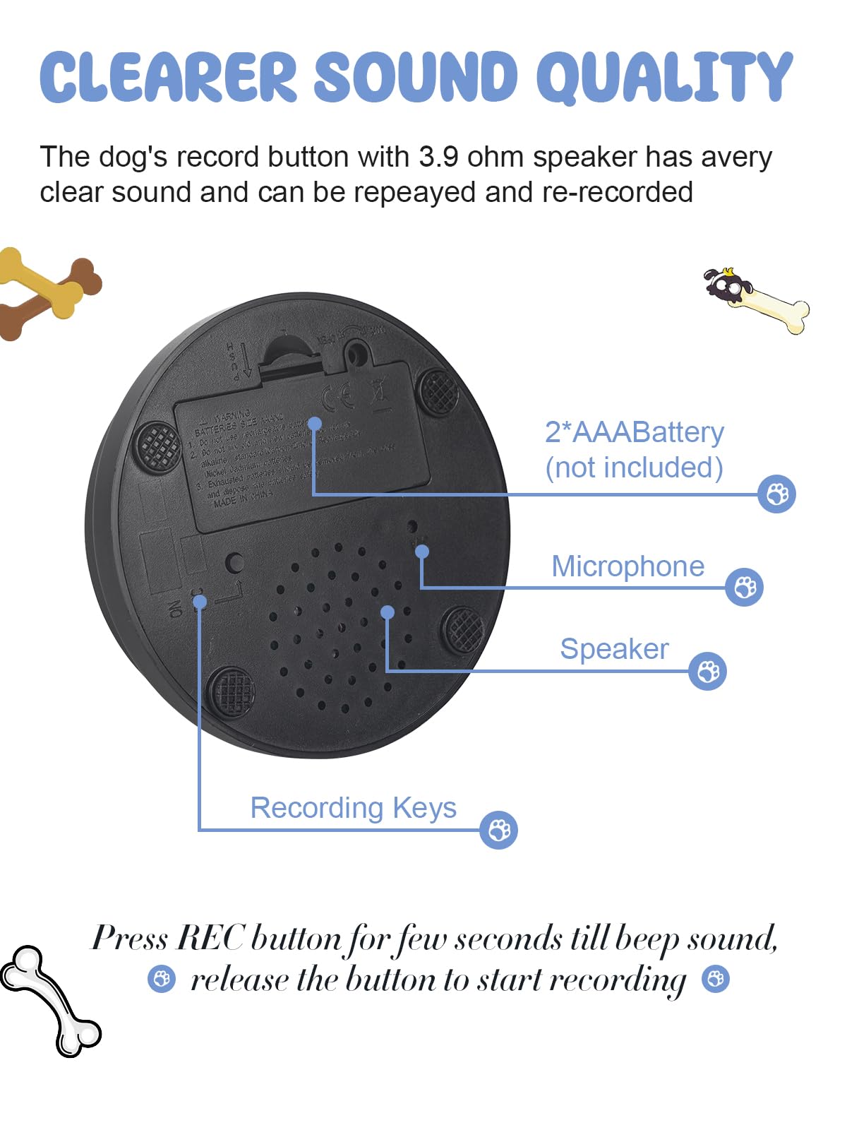 Juego de 4 botones parlantes para perros, botones de perro para comunicación, botones de entrenamiento de voz grabables de 30 segundos, botón de conversación para perros con botones antideslizantes