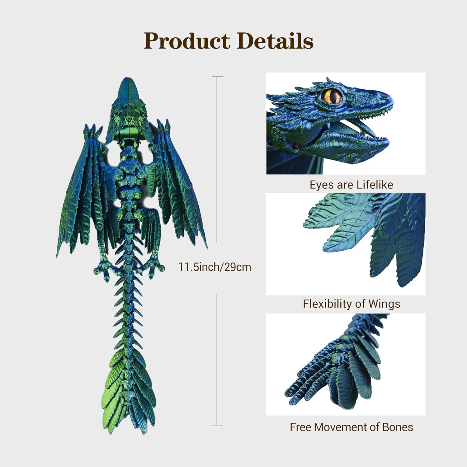 3D Printed Dragon, Feathered Wyvern Dragon with Wings Articulated Dragons, Fidget Dragons 3D Printed Toys Desktop Pet 3D Printing Animals Toy