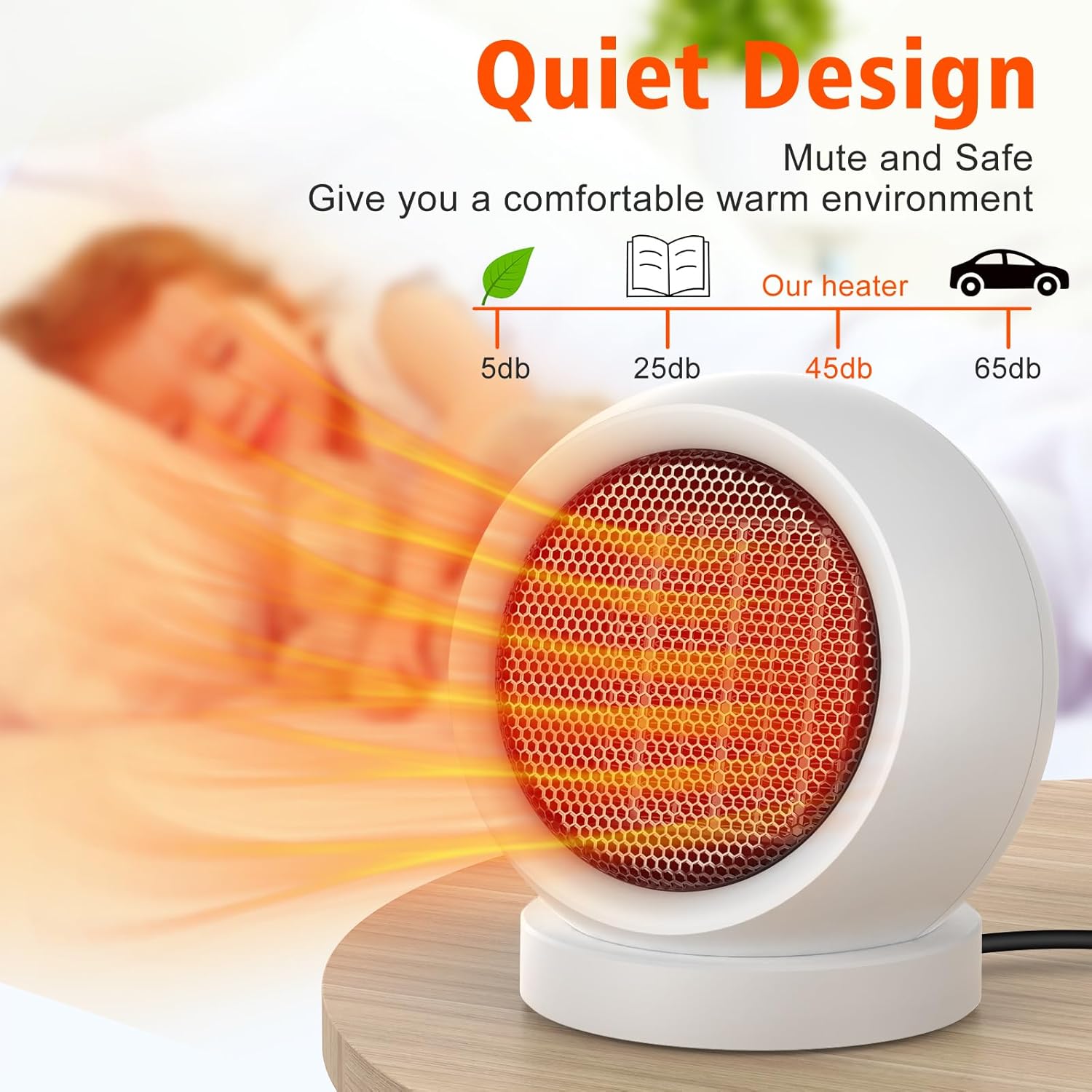 Coolfor Space Heater,600W Energy Efficient Desk Heater for Indoor Use,PTC Ceramic Fast Heating Electric desktop Heater for Home Bedroom Office Desk White