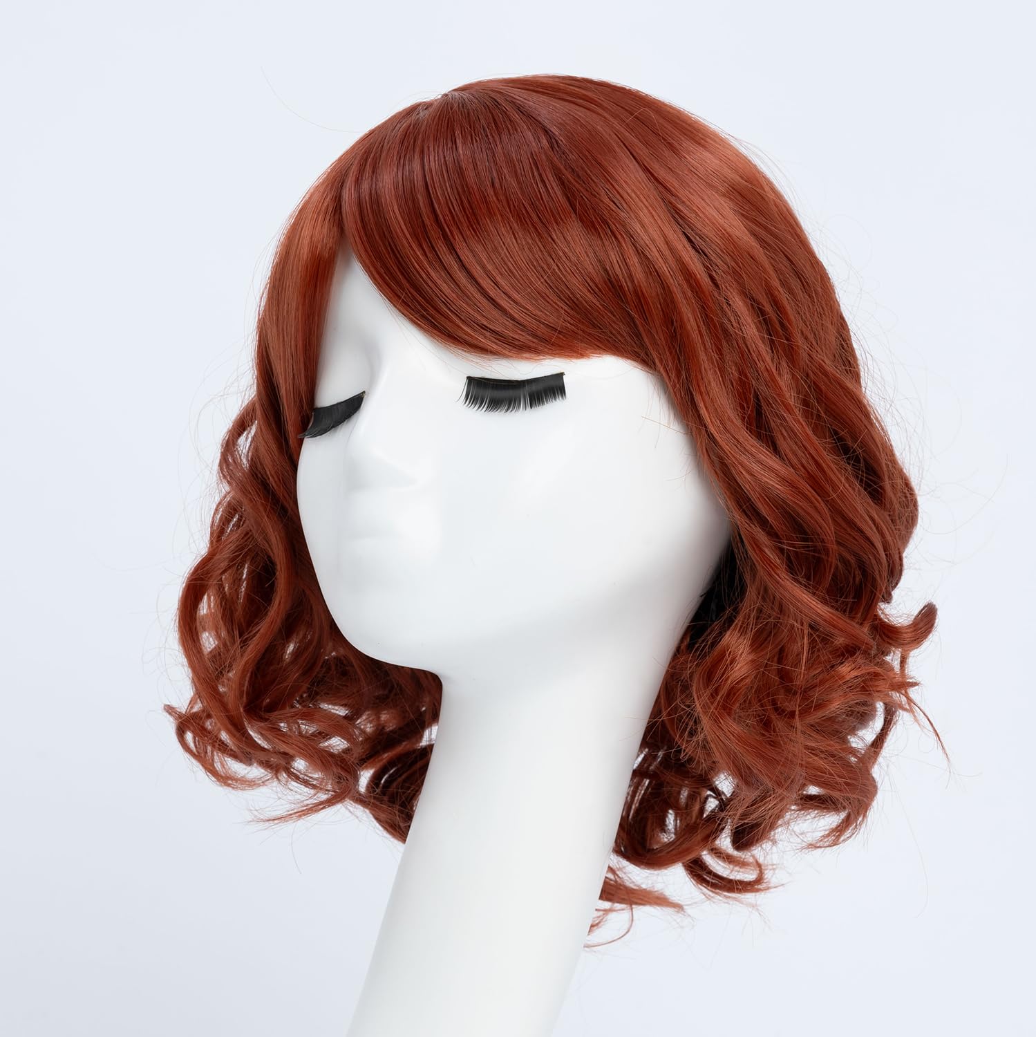 SIMKAYLEE Wavy Auburn Bob Wig with Fringe for Women Short Curly Copper Red Female Wigs with Bangs Side Parting Wave Synthetic Hair Wig for Cosplay Costume Party Halloween Use (10 inches) - Image 4