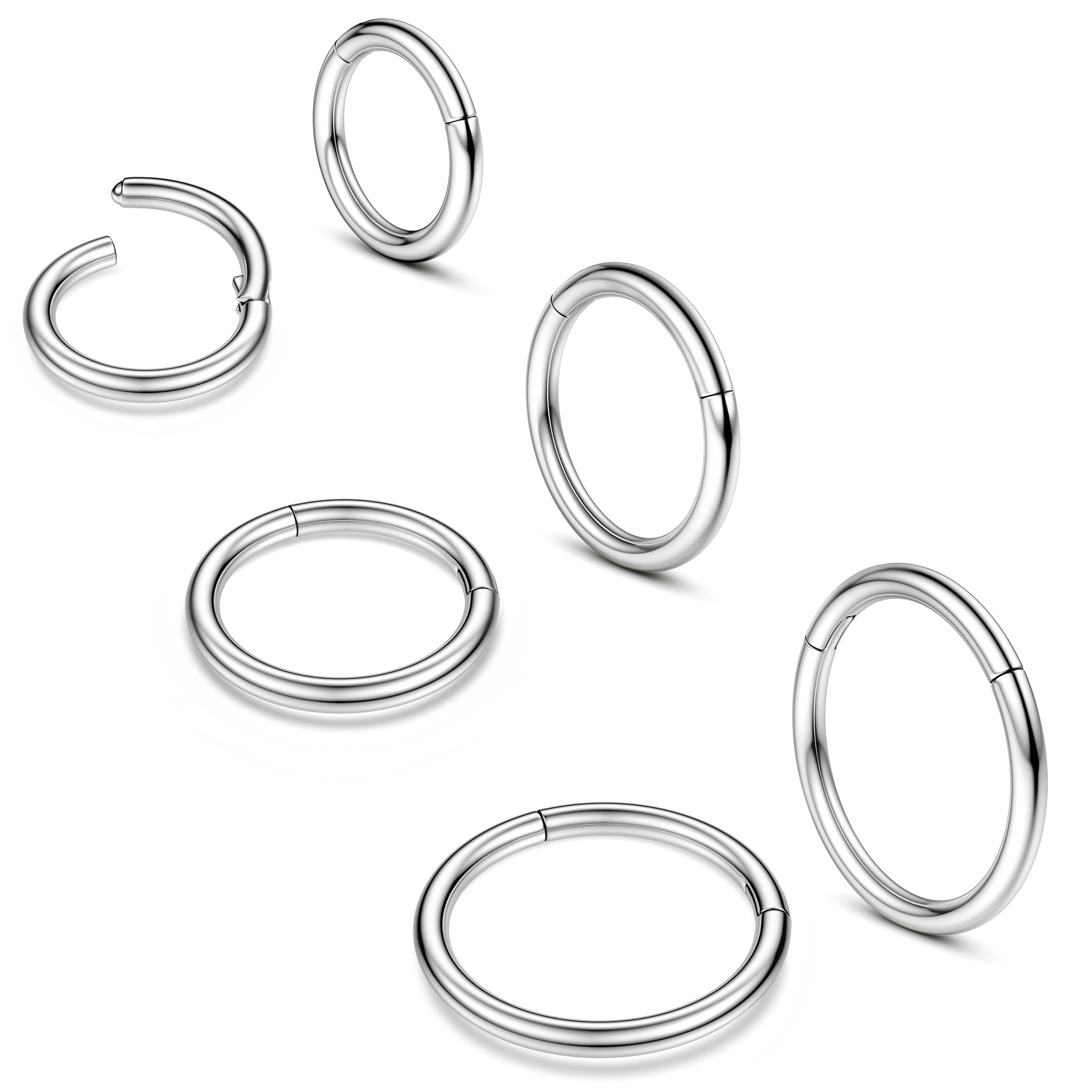 MILACOLATO 16G Helix Pendientes Acero Quirúrgico Hipoalergénico Septum Clicker Aros Plata Oro Nariz Anillo Oreja Tragus Daith Cartílago Piercing Acero Inoxidable Segmento Anillo Joyería 6/8/10/12mm