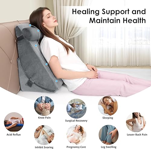 Miniatura 4 de Almohada de cuña de cama para dormir, juego de 3 almohadas ortopédicas de cuña para poscirugía, almohada de cuña de espuma ajustable de 7 y 12
