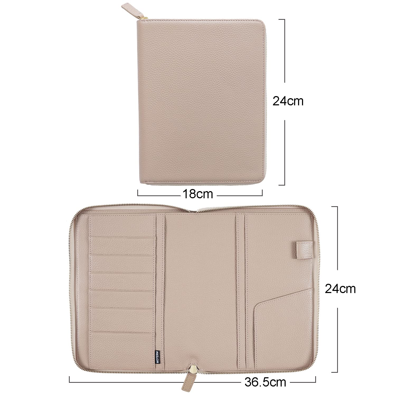 Moterm Custodia in pelle con cerniera per quaderni A5, adatta per Hobonichi Cousin,Stalogy e Midori MD Planner (ciottoli tortora)