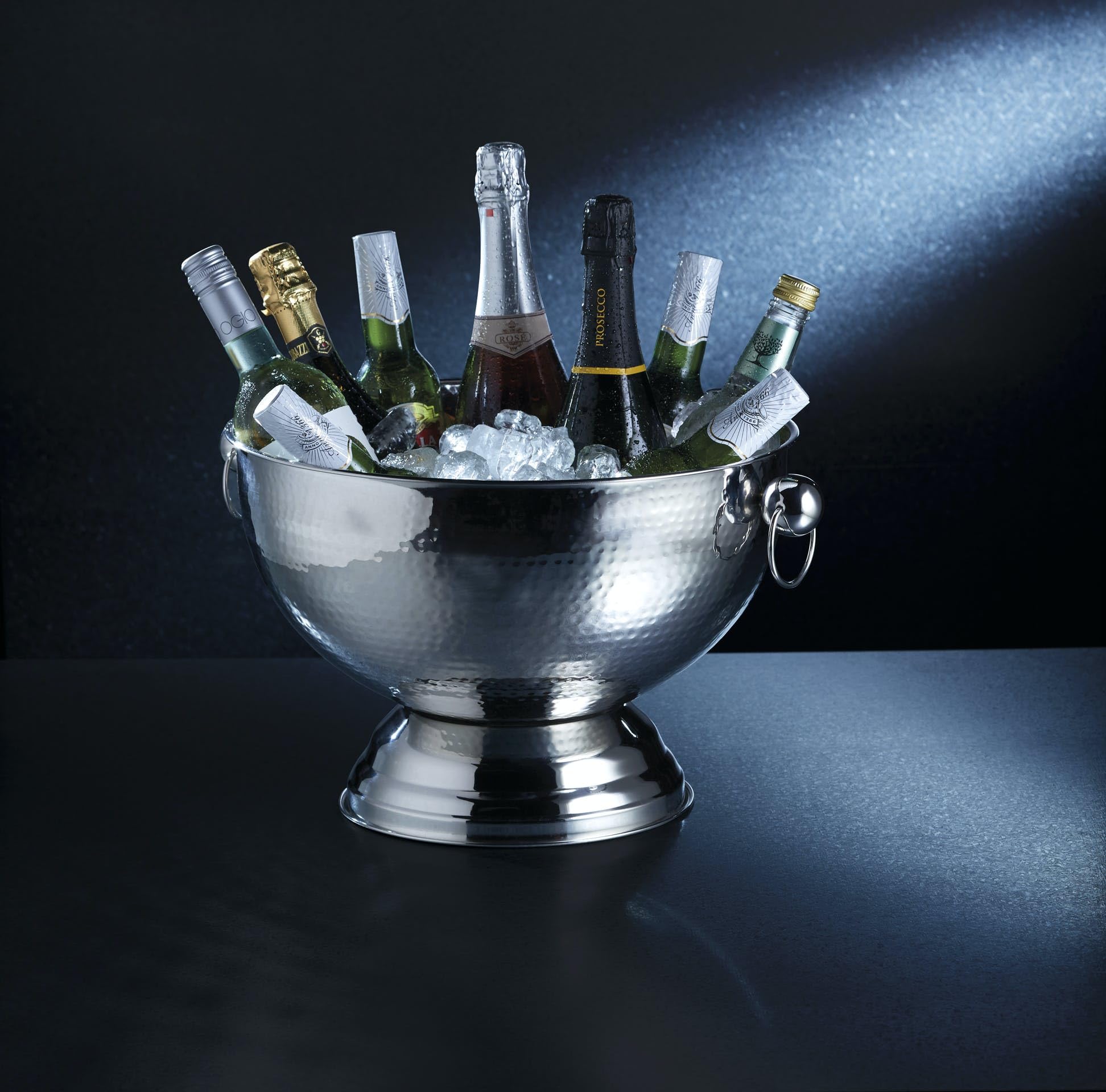 Barcraft Seau À Champagne En Acier Inoxydable Martelé, Refroidisseur De Bière, De Boissons Et De Vin, 37 X 25 cm, Étiqueté Cadeau, Silver