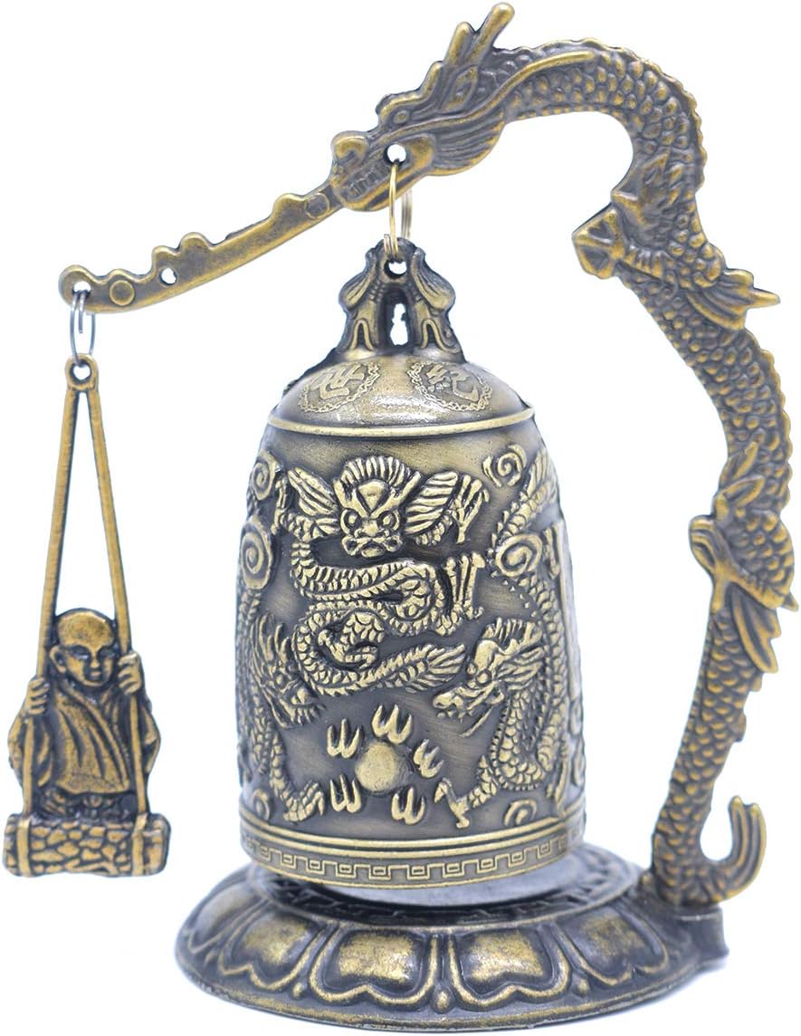CYRANFengshui Vintage Small Dragon Bell Buddhist Collectibles Ornaments, Good Luck Bell, Meditation Home Office Decor
