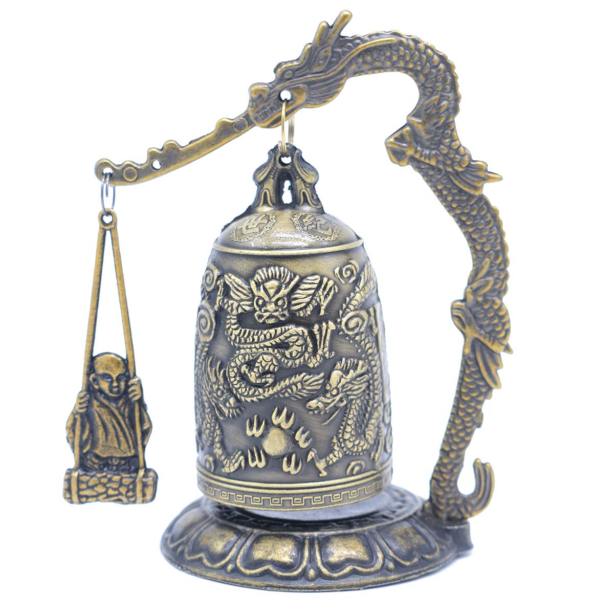 CYRANFengshui Vintage Small Dragon Bell Buddhist Collectibles Ornaments, Good Luck Bell, Meditation Home Office Decor