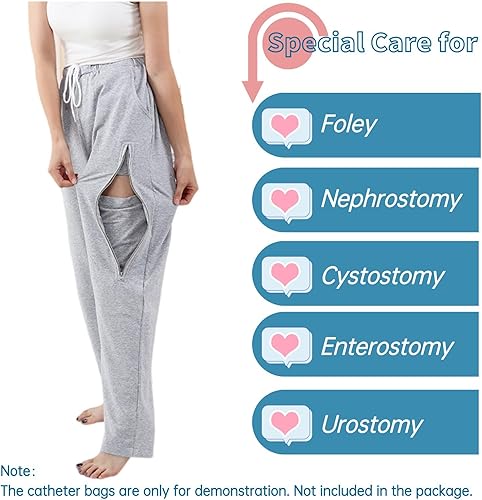 Miniatura 3 de Pantalones de catéter para hombres y mujeres, soporte para bolsa de orina con 2 bolsillos laterales con cremallera, capacidad para 2 bolsas de