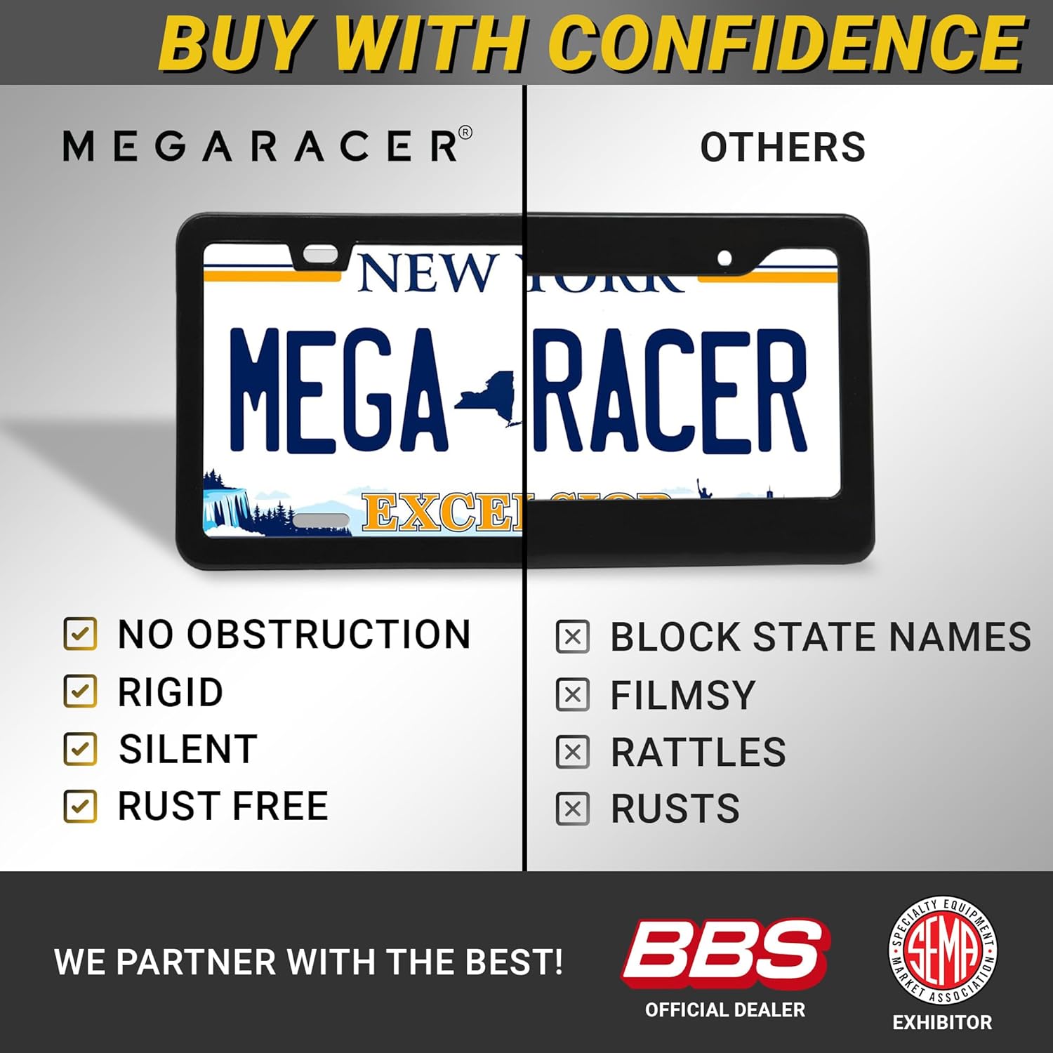 Premium Slim Matte Black License Plate Frames – 2 Pack, Rust-Free Stainless Steel & Rattle-Free, Street Legal, Universal with Screw Caps, Thin Metal Front & Rear Car Tag Holders for Men & Women
