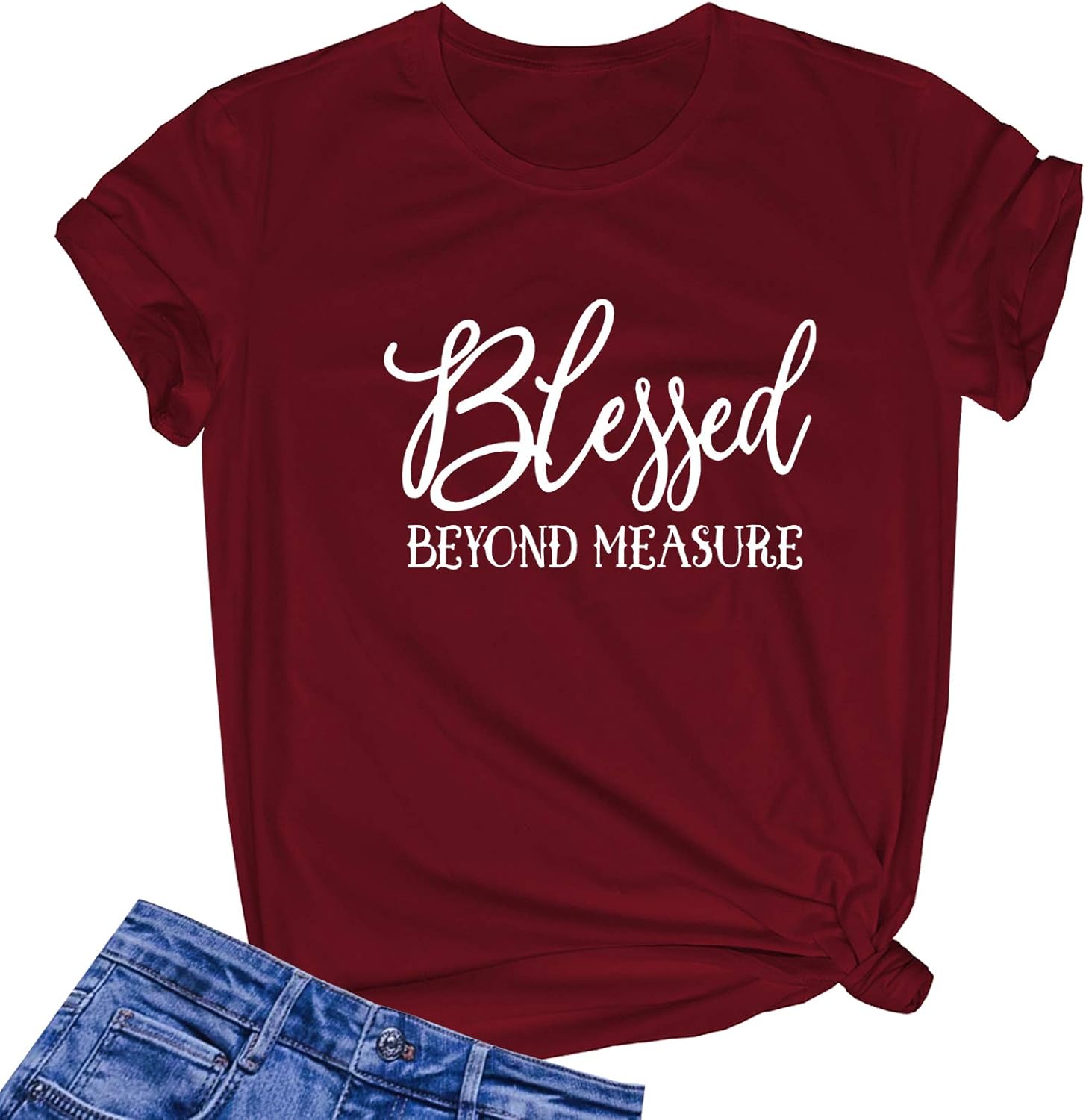 LOOKFACE Women Blessed Beyond Measure Graphic Funny Cute T Shirts (Gift Ideas)
