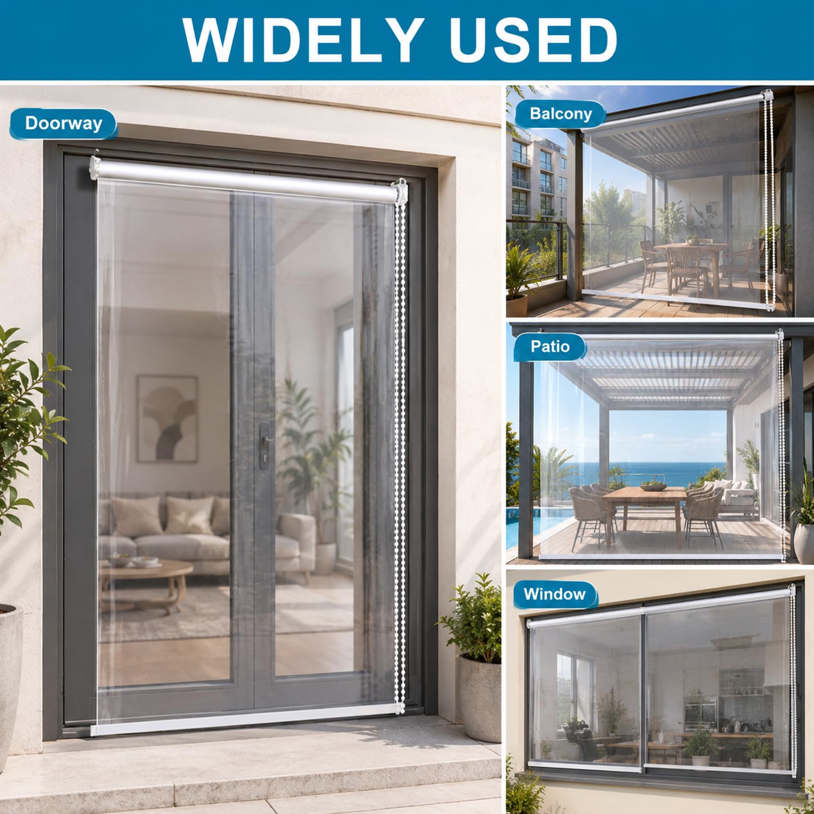 Generico Tenda a Rullo Trasparente in PVC per Patio e Aperture Esterne