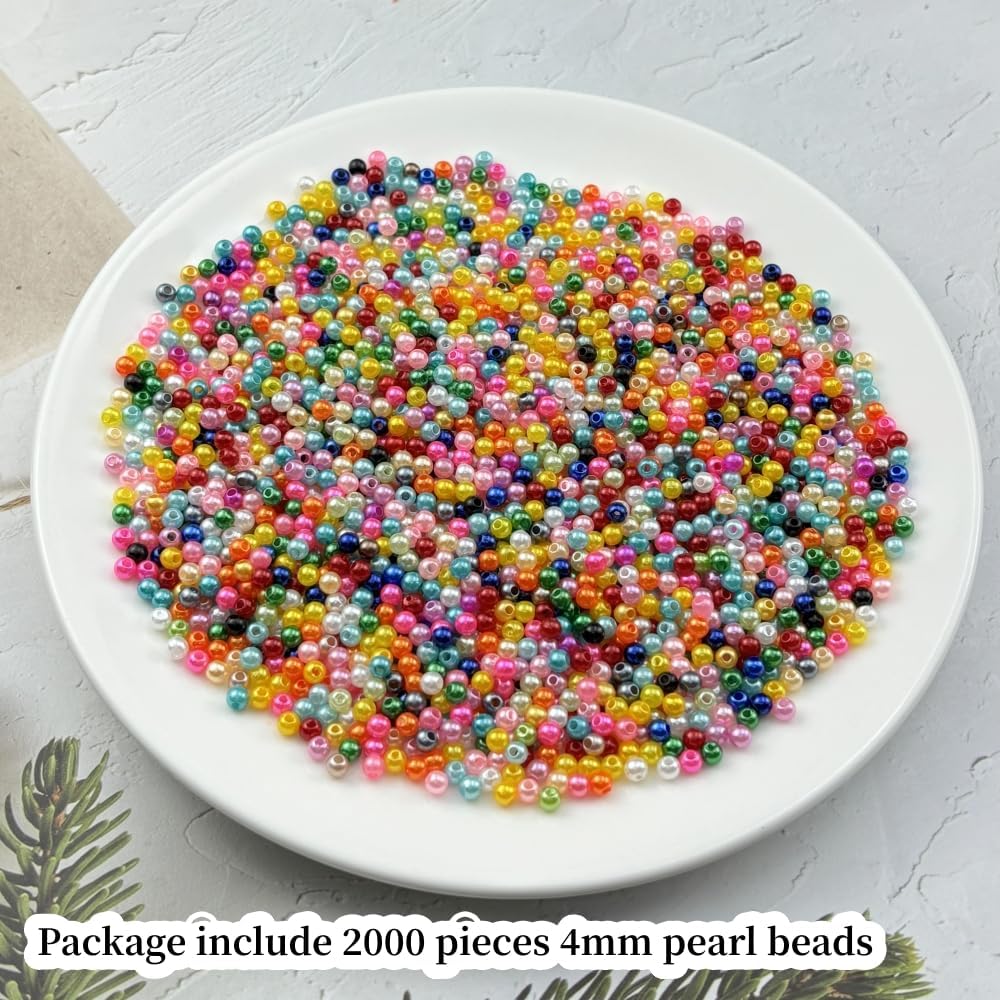 2000pcs Pearl Beads for Crafts 4mm Resin Pearl for Jewelry Making Round Bulk Pearls Beads with Hole for Sewing Crafts Decoration Necklaces Bracelets Earrings Making(Mixed Color) - Image 2