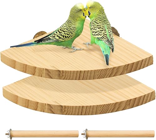 2 Pack Bird Perch Platform, Parrot Stand Sector Playground Wood Perch Stand Toy Cage Accessories Exercise Toy for Parakeet Conure Cockatiel Budgie Gerbil Rat Mouse Chinchilla Hamster