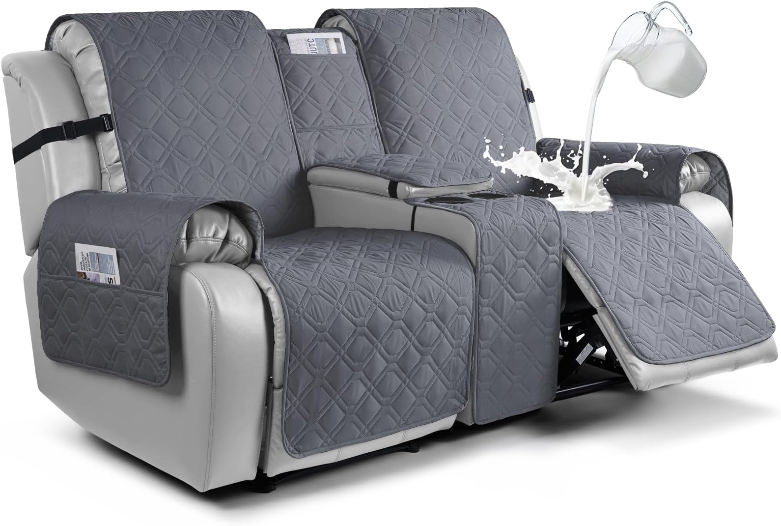 VANSOFY Loveseat Recliner Cover with Console 100% Waterproof Sofa Slipcovers Non-Slip Reclining Couch Cover Split Sofa Covers Furniture Protector for Pets, Dogs(Dark Gray)