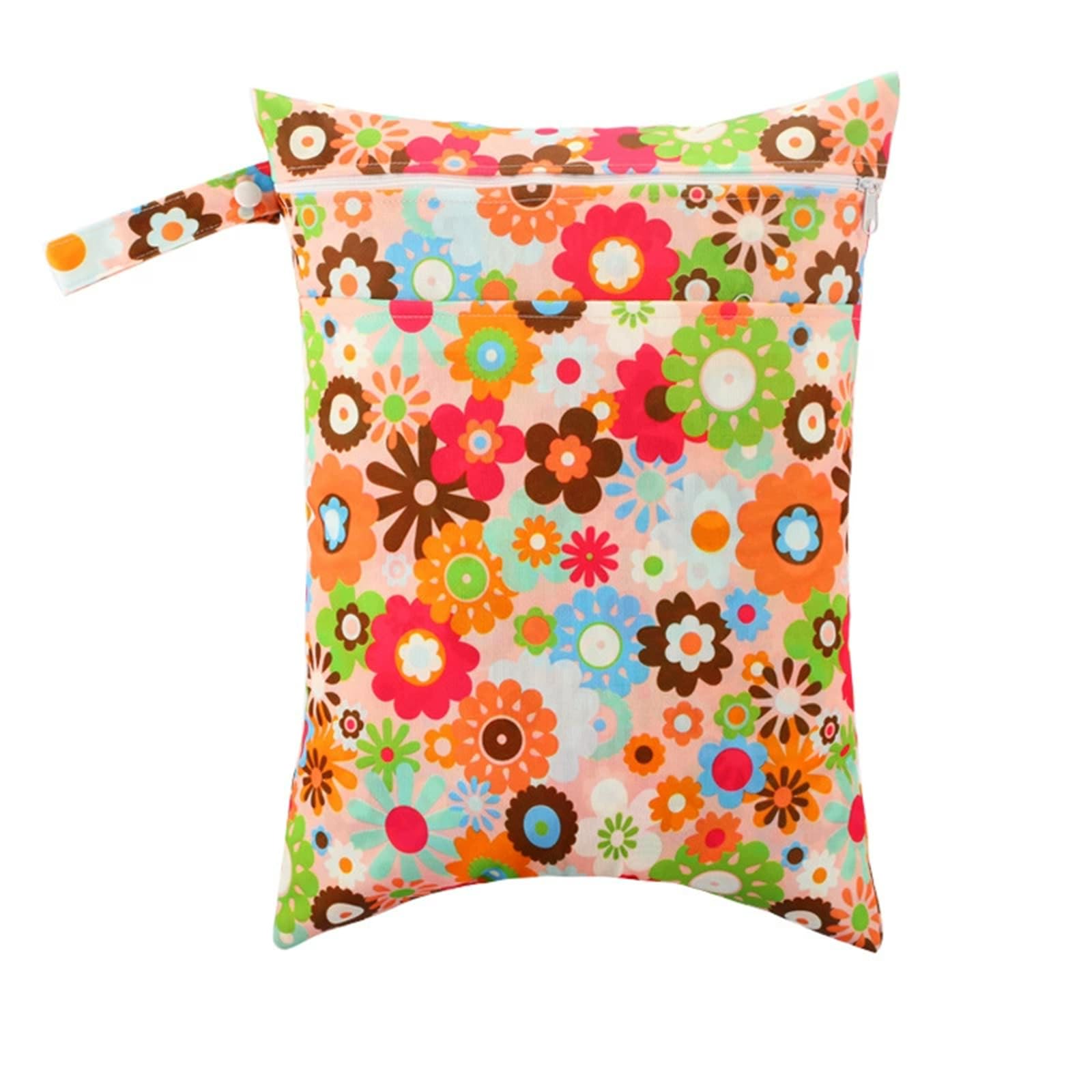 Hixingo Colorful Print Wet Bag,Large Waterproof Wet Dry Bag, Reusable Nappy Stuff Sack with Double Zipper,Portable Children's Items Dry Sack, for Clothes,Swimming,Travel,Beach (Floral 2,2-Pieces)