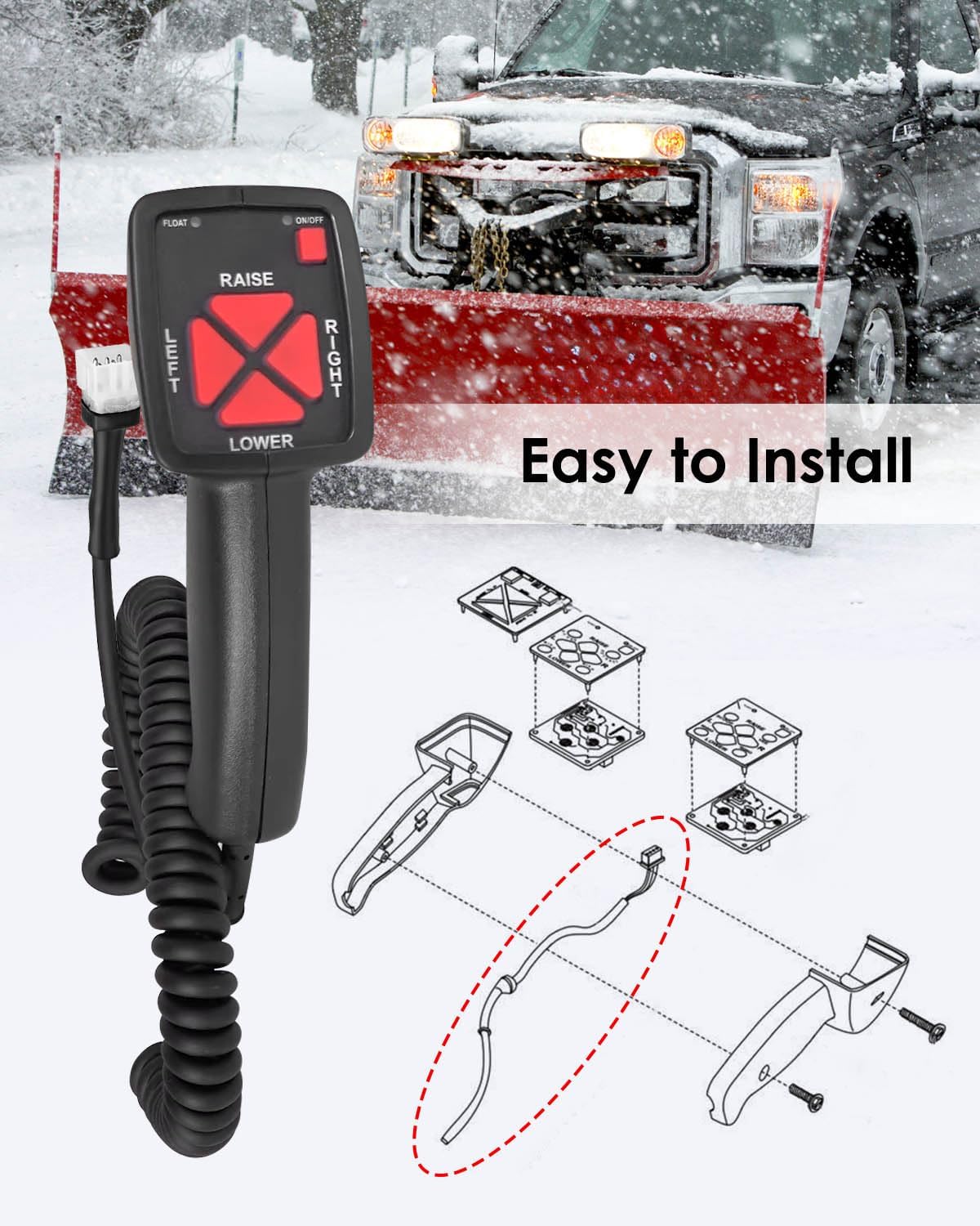 Snow Plow Controller Cable Fit for Western Fisher Cab Command Snow Plow, Handheld Controller Cord Replaces 96437 56462 9400 72556 56435, Snow Plow 6 Pin Straight Blade