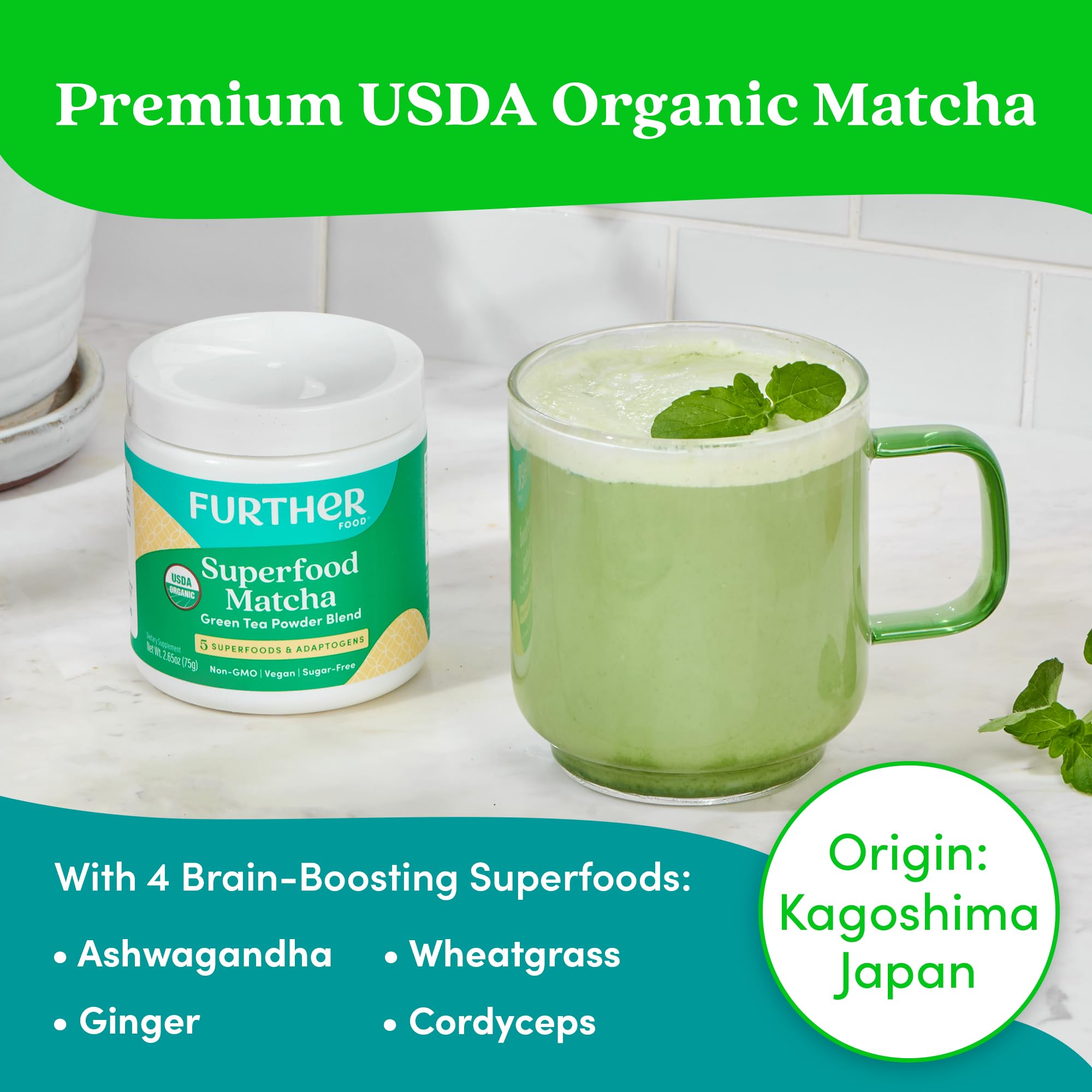 Further Food Superfood Matcha Powder, USDA Organic Japanese Matcha — Amazon image 3