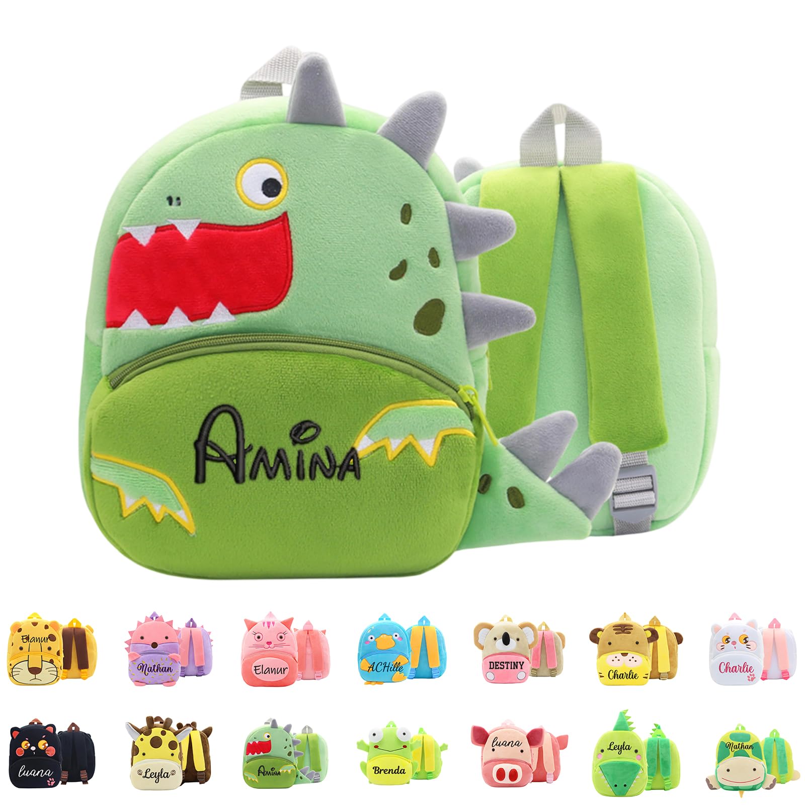 Brodé Sac a dos Personnalisé Enfant avec Nom Brodé,Sac à dos Bebe Crèche Personnalisable, Cadeau de fournitures pour la Rentrée Scolaire,15 Styles de Sacs d'école avec Animaux#1