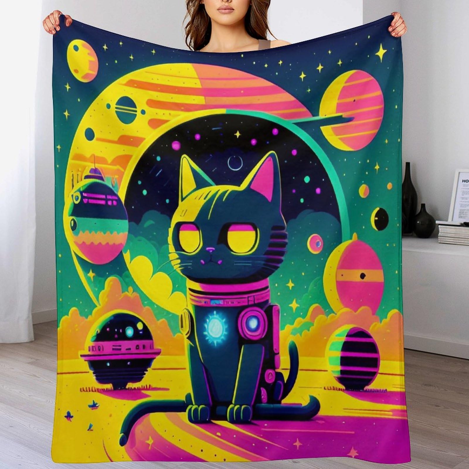 Couvre-lit space color chat en flannel douce pour canapé et lit 180x200
