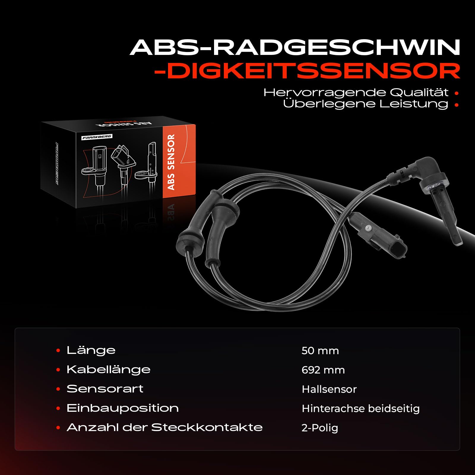 Frankberg Sensore Velocità Ruota ABS Sensore ABS 2-Poli Compatibile con Master III Bus JV Movano B Bus X62 Master III Pianale/Telaio EV HV UV Master III Furgone FV Movano B Kipper X62 V46720160