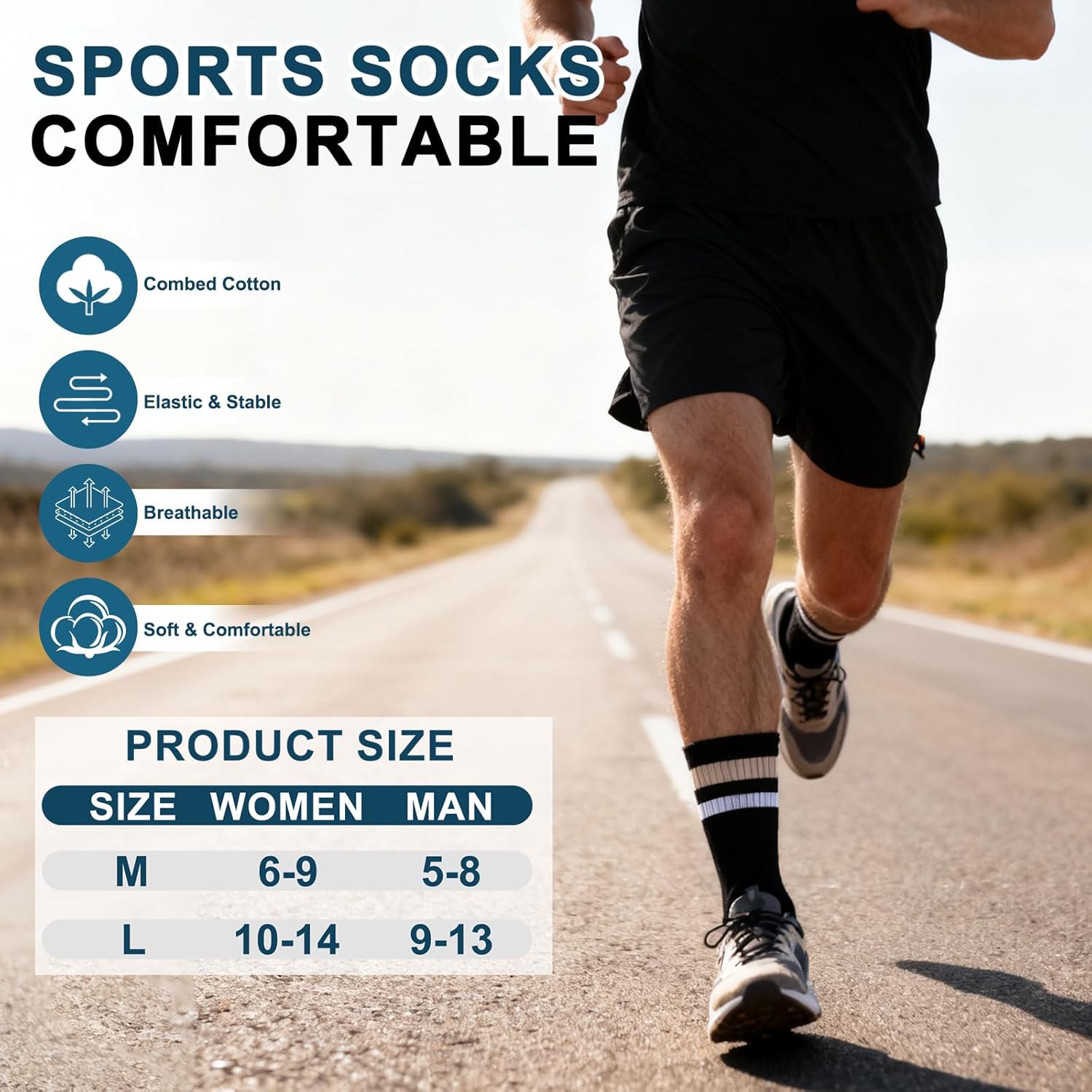 Cotton Cushion Crew Socks for Men Women,Casual Soft Striped Running Sock,Unisex Athletic Socks 5 Pairs - Image 4