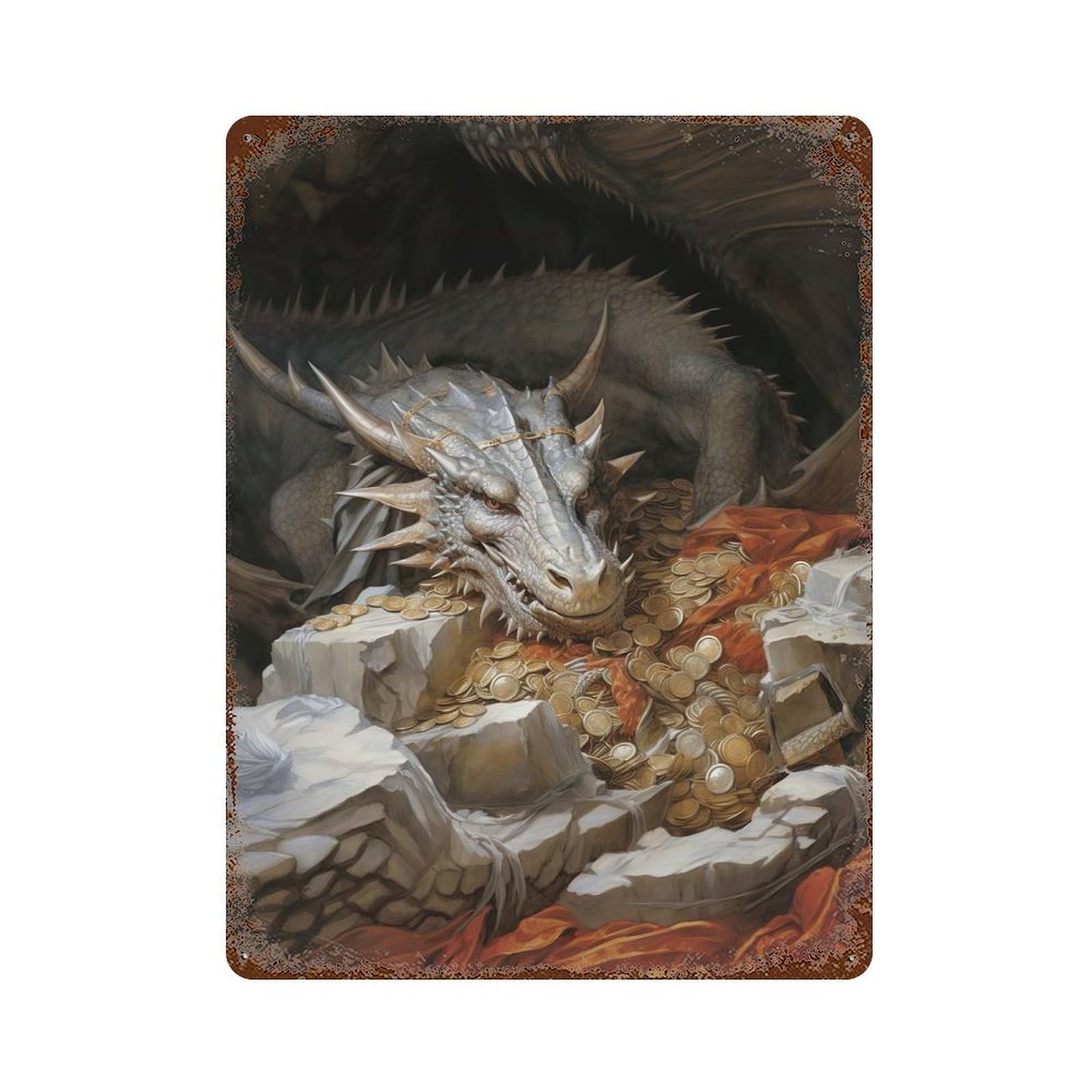 Treasure Dragon Decorative Tin Sign 15.7"x11.8", for Bistro, Counter And Cafe Decor, Retro Wall Decor