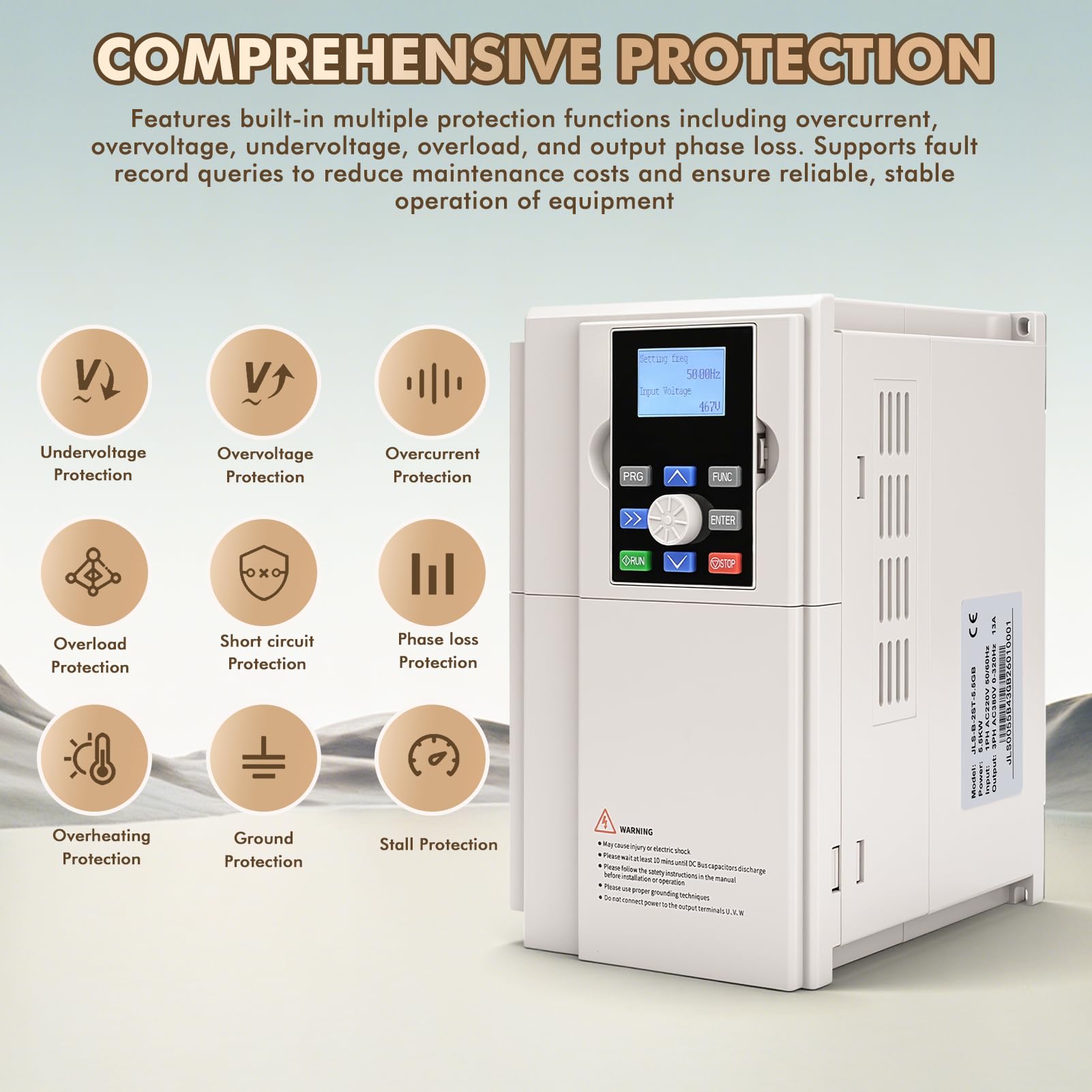 Inverter 220v a 380v Professionale, VFD 5.5KW 220V Ingresso monofase 380V Uscita trifase Convertitore di frequenza 50/60Hz, Azionamento a frequenza variabile per Controllo Velocità CNC Motore Mandrino