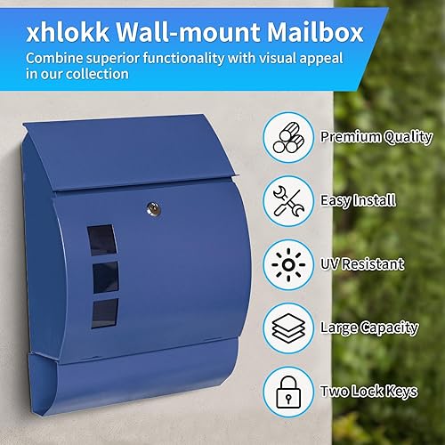 Miniatura 3 de Buzones para montaje en pared, buzones de correo con bloqueo para montaje en pared de casa, buzón de metal moderno de acero galvanizado, buzones de