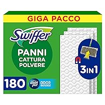 Swiffer Panni Cattura Polvere, 180 Panni Microfibra Dry, Cattura Polvere e Sporco, Ottimo per Tutti i Tipi di Pavimenti e per i Peli di Animali, Giga Formato