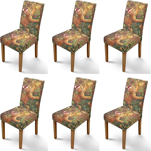 Miniatura 37 de Rnyleeg Juego de 1 fundas de asiento de Feliz Navidad para sillas de comedor, fundas elásticas suaves y cómodas para sillas de comedor con estampado