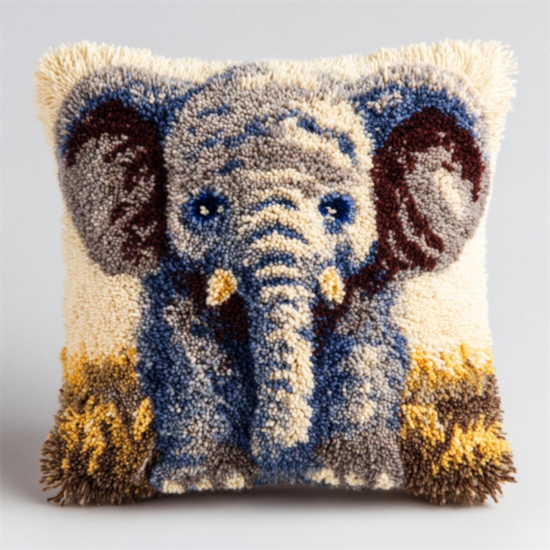 Kitquiver Animal Cushion Making Kit Cartoon Elephant Cushion Pillow Front Chunky Cross Stitch Kits DIY Embroidery Needlepoint Kit for Home Décor 17x17In