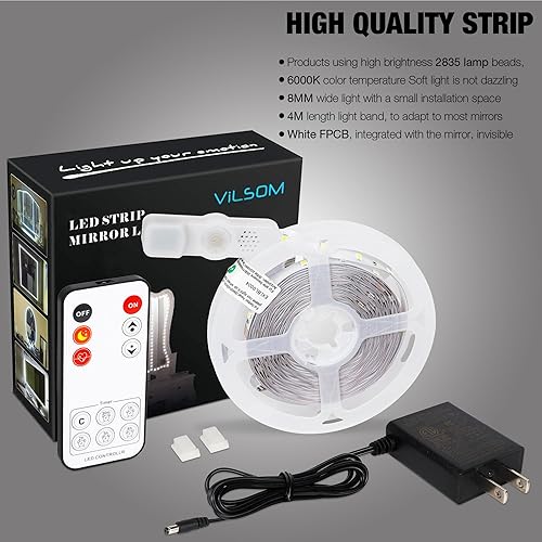 Miniatura 2 de ViLSOM Kit de luces LED para espejo de tocador, 13 pies/13.1 ft, 240 luces LED, espejo de tocador de maquillaje, juego de mesa con atenuador y