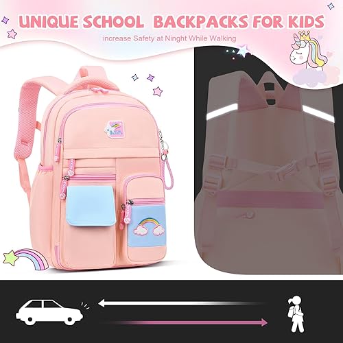 Miniatura 6 de Mochila para niñas, mochilas escolares Kawaii para niños con bonitos accesorios de pin para niñas, Rosa, Mediana, Mochilas de mochila