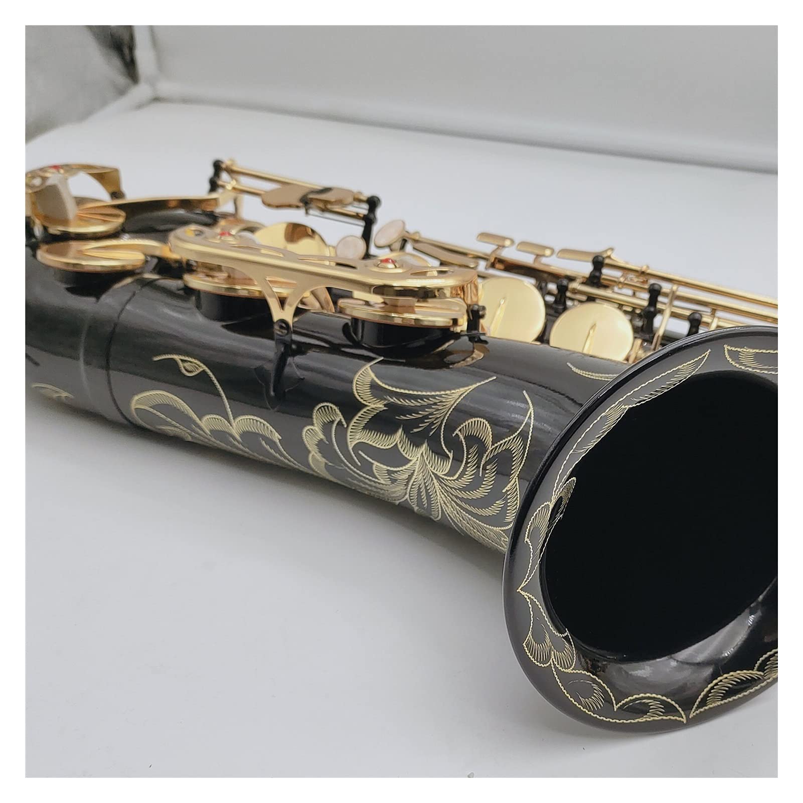 Sassofono Tenore BB Tune Strumento A Fiato in Oro Laccato Nichel Nero con Accessori per Custodia Sassofono Studenti