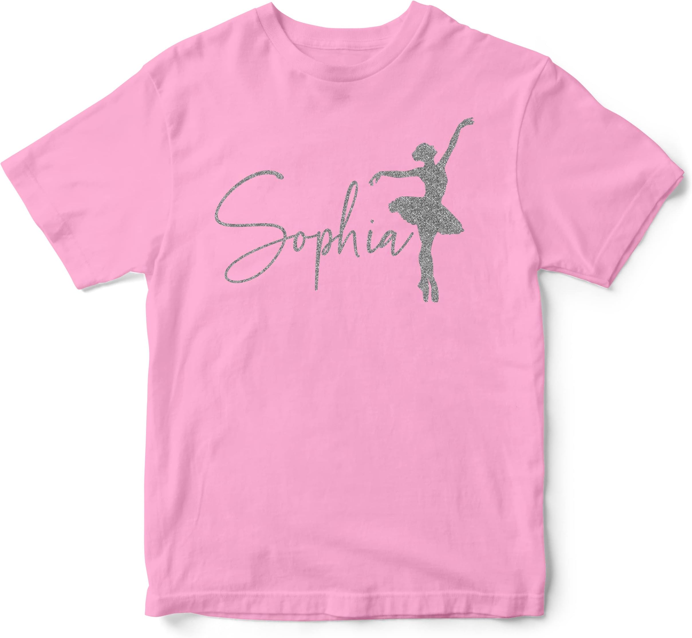 Purple Print HouseSilver Glitter Personalised Girls Ballet T Shirt, Custom Ballerina Girls Tshirt, Christmas and Birthday Gifts for Daughter Who Goes to Ballet Dance Class