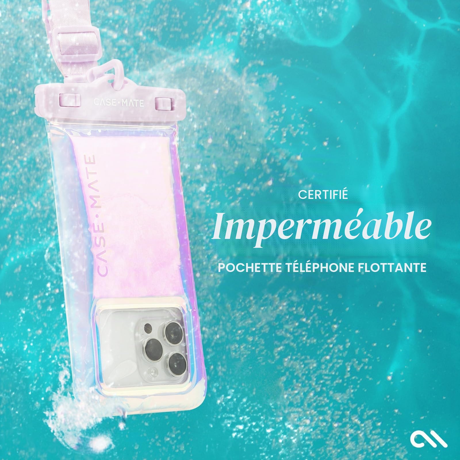 Case-Mate - Pochette étanche flottante IP68 [compatible avec écran tactile] [s'adapte aux téléphones jusqu'à 6,7 pouces] – avec cordon pour iPhone 15 Pro Max/14 Pro Max/13 Pro Max/12/S23 Ultra – Bulle