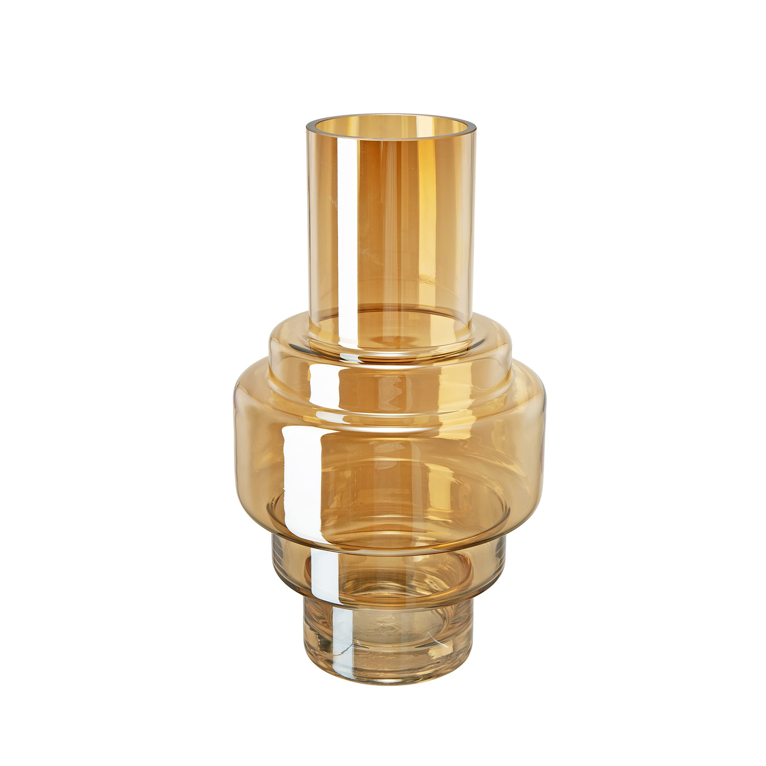 Vase en verre ambré Benjara Alma 35cm : grand vase géométrique moderne