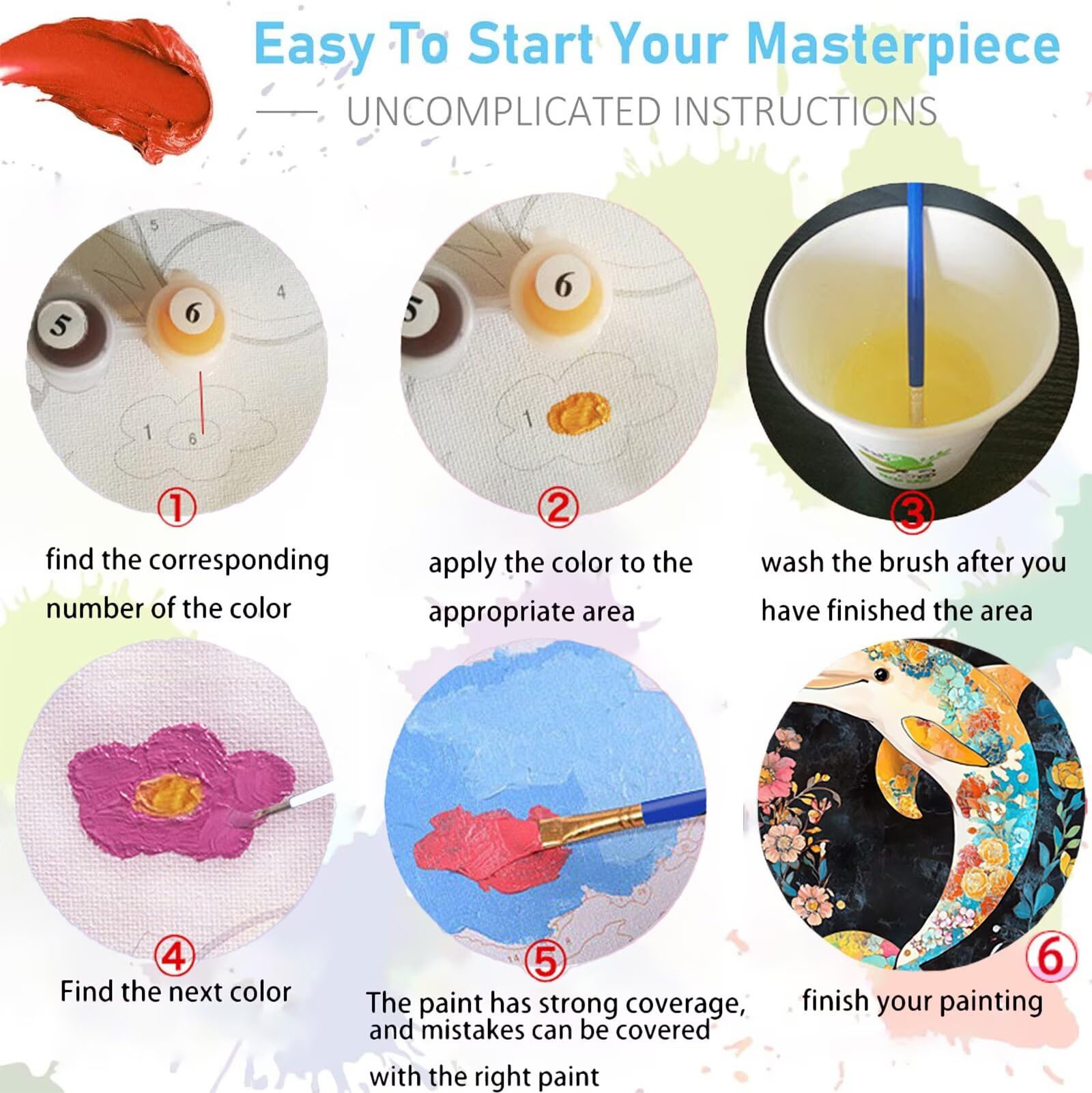 Pintar por Numeros Adultos, Pintar por Numeros Niños DelfíN, Pintar con Numeros Adultos Flor Kit Manualidades Adultos 100 x 135 cm para Principiantes, DIY Pintar por Numeros Pigmento AcríLico U2-R