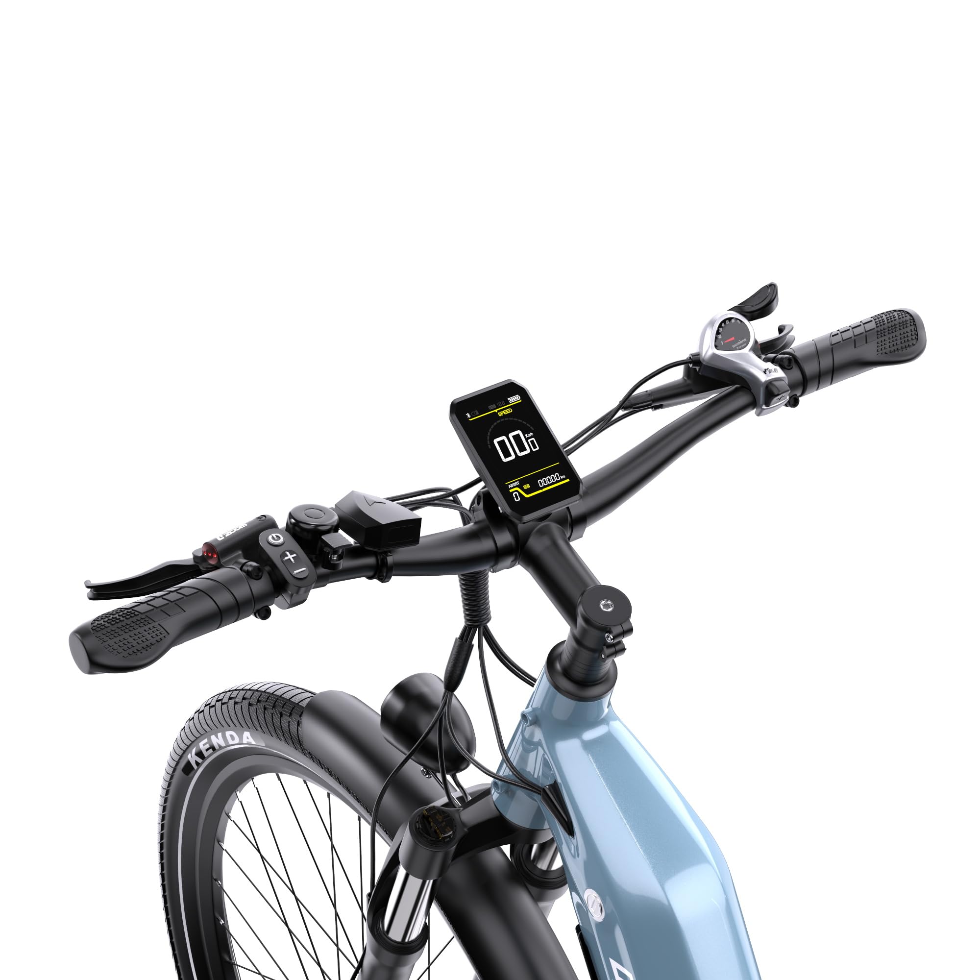 La bicicletta elettrica WT05 da 27,5 pollici con sensore di coppia offre un supporto naturale alla guida, una batteria integrata da 18,2 Ah, cambio a 7 marce, freni a disco idraulici e una sospensione