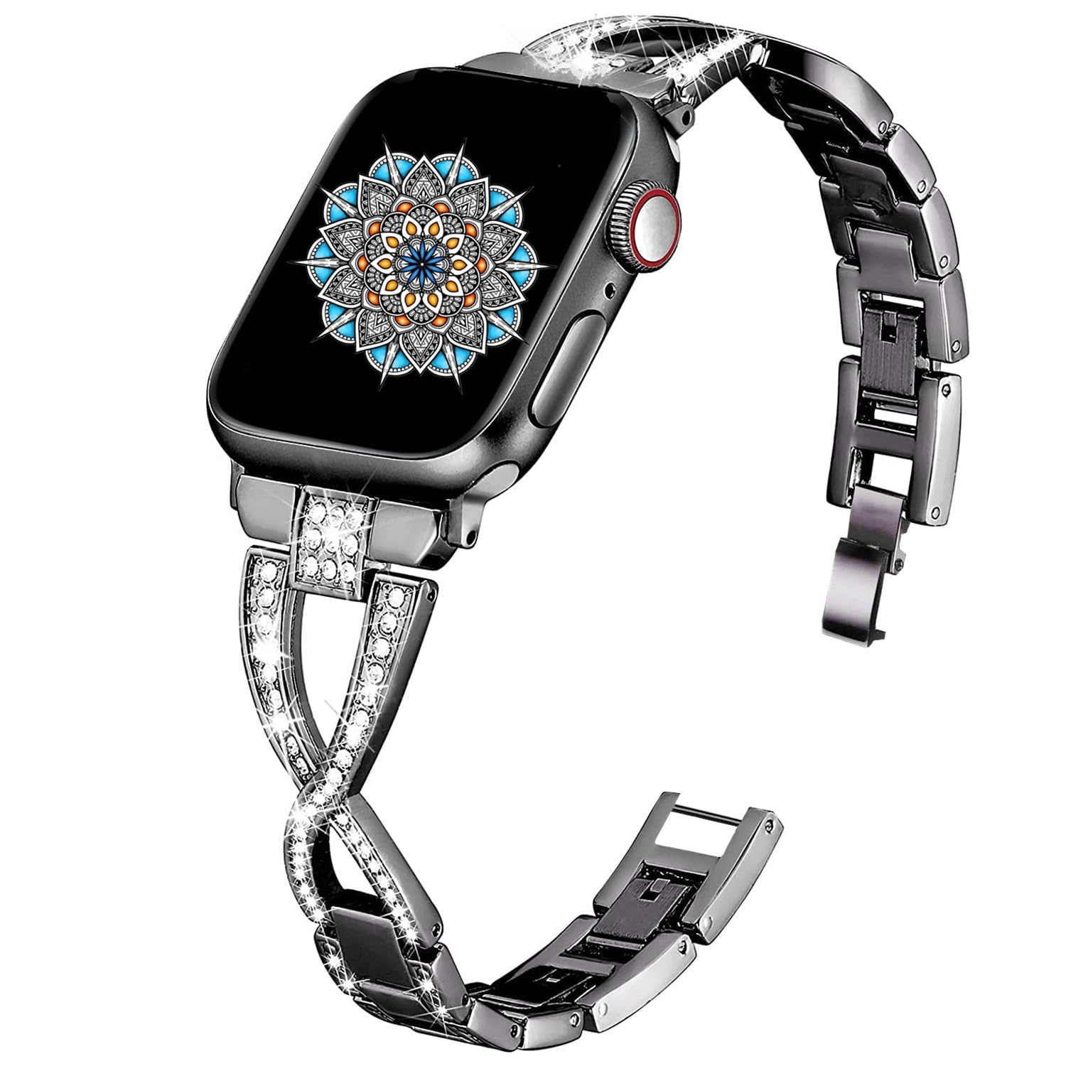 GUIFIER Straps for Apple Watch Strap 38mm 40mm 41mm 42mm 44mm 45mm 49mm, Replacement Rhinestone Wrap Compatible for iWatch Series 8 7 6 5 4 3 2 1 SE, Metal Bracelet iWatch Bands for Women Men