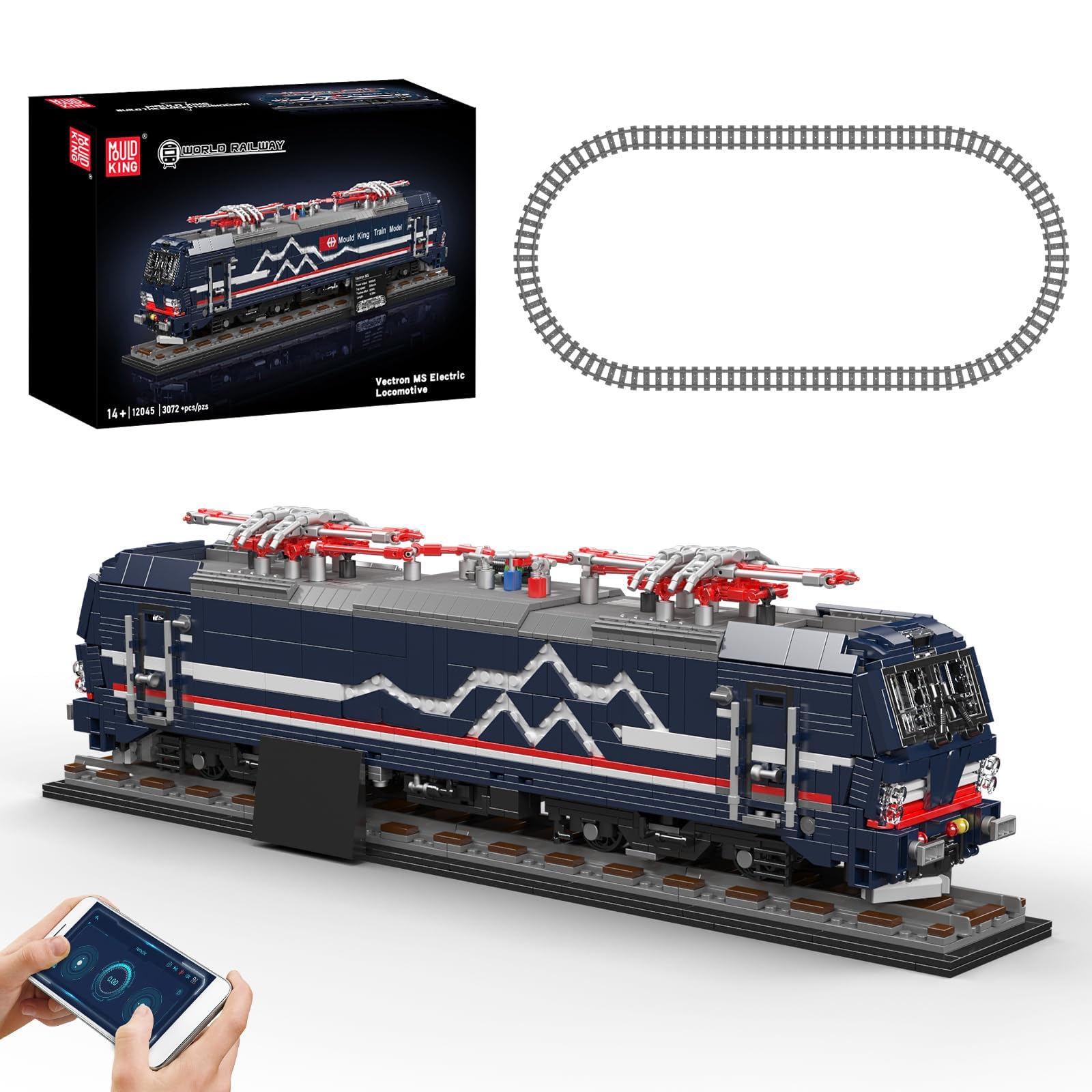 Mould King 12045 Vectron MS - Set di costruzione di locomotiva elettrica, 3.072 pezzi, modello motorizzato con tracciato di visualizzazione, APP e progetto di assemblaggio meccanico telecomandato per