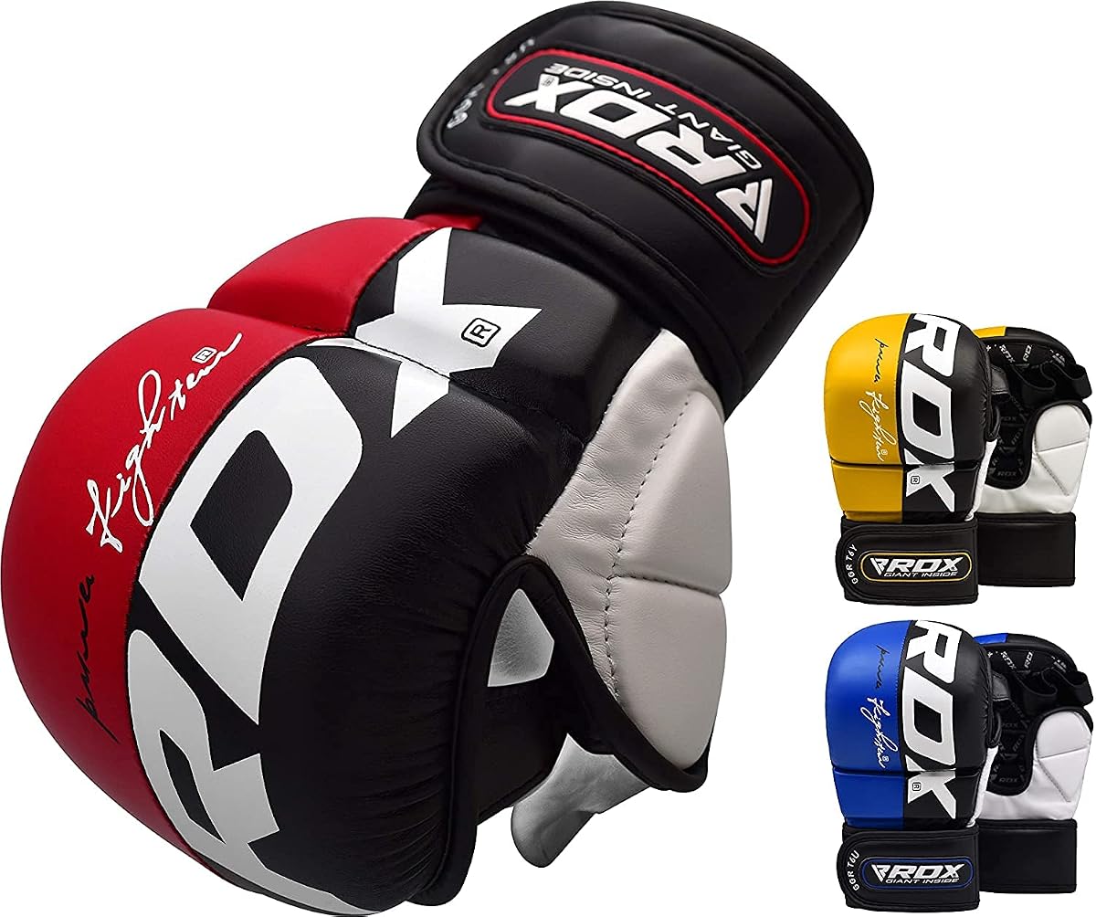 RDX Guantes MMA Grappling, Sparring, Artes Marciales Mitones Hombres Mujeres, Palma Abierta Híbrida, Soporte de Muñeca de Cuero Maya Hide Guante de Boxeo Entrenamiento Lucha en Jaula Deportes de Combate Muay Thai, Saco de Boxeo Kickboxing