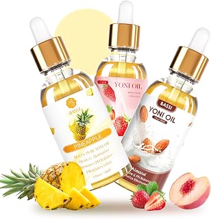 BASSI 3PCS Yoni Oil Organic Feminine Oils Vaginal Moisturizer -Almond Strawberry Pineapple Oil for Yoni Care, 1 fl oz/pc