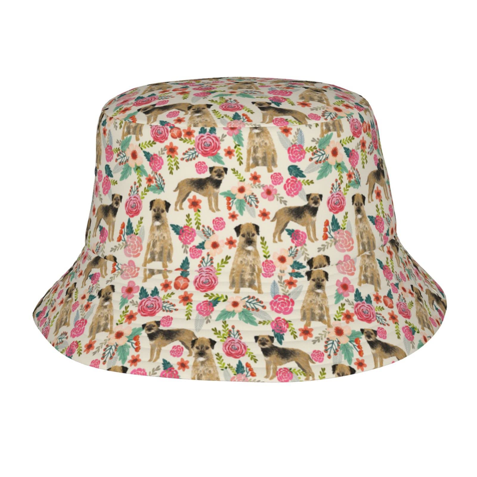 Lsjuee Unisex As Pic Border Terrier Flower Cute Dog Puppy Bucket Hat For Men Women,Packable Sun Hats,Fisherman Outdoor Summer Travel Hiking Beach Caps Black