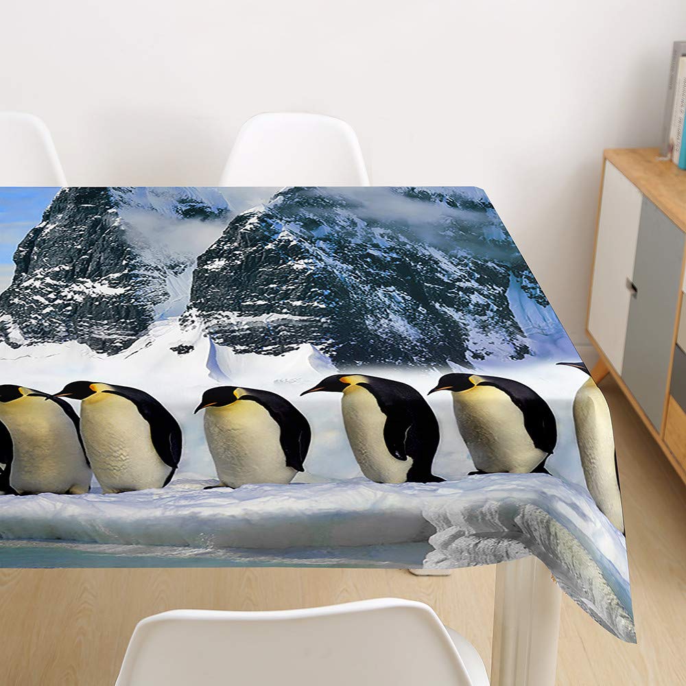 Fansu Penguin G Waterproof Table Cloths Rectangle Dust-Proof Tablecloth Stain-Resistant 3D Penguin Print Washable Anti-Fading Oil-Proof Outdoor Table Cover For Kitchen Dinning Tabletop (,100X140cm)