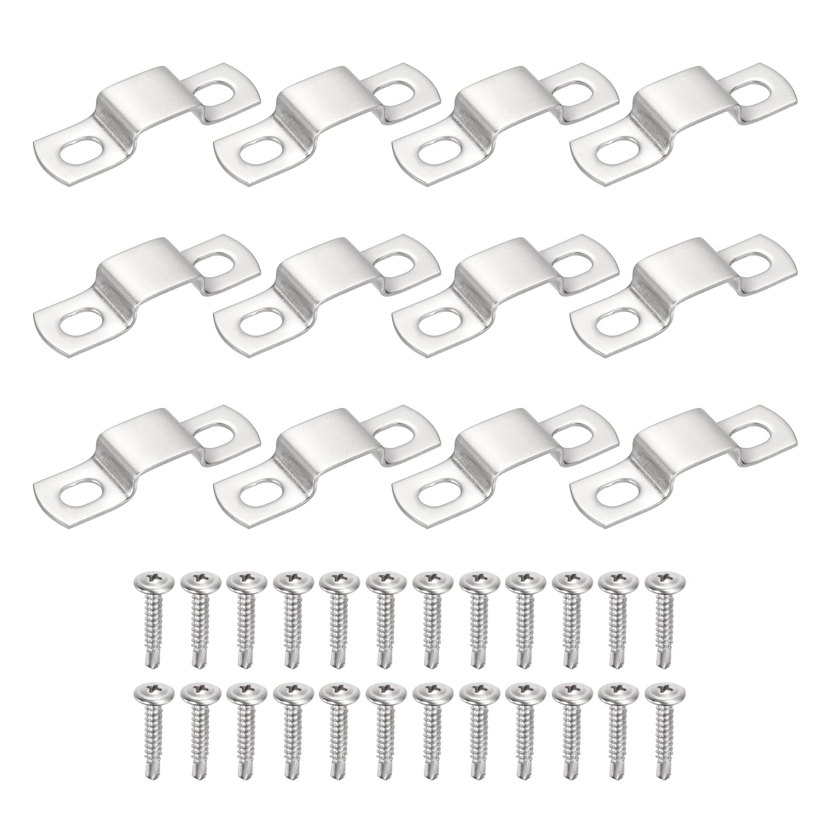 sourcing map 12Pcs U Shape Square Tube Clamp, 20x10mm U Shaped Bracket 304 Stainless Steel Square Strap Clamp with Phillips Head Self Drilling Screws for Pipes Door Closed Bar Holder Railings